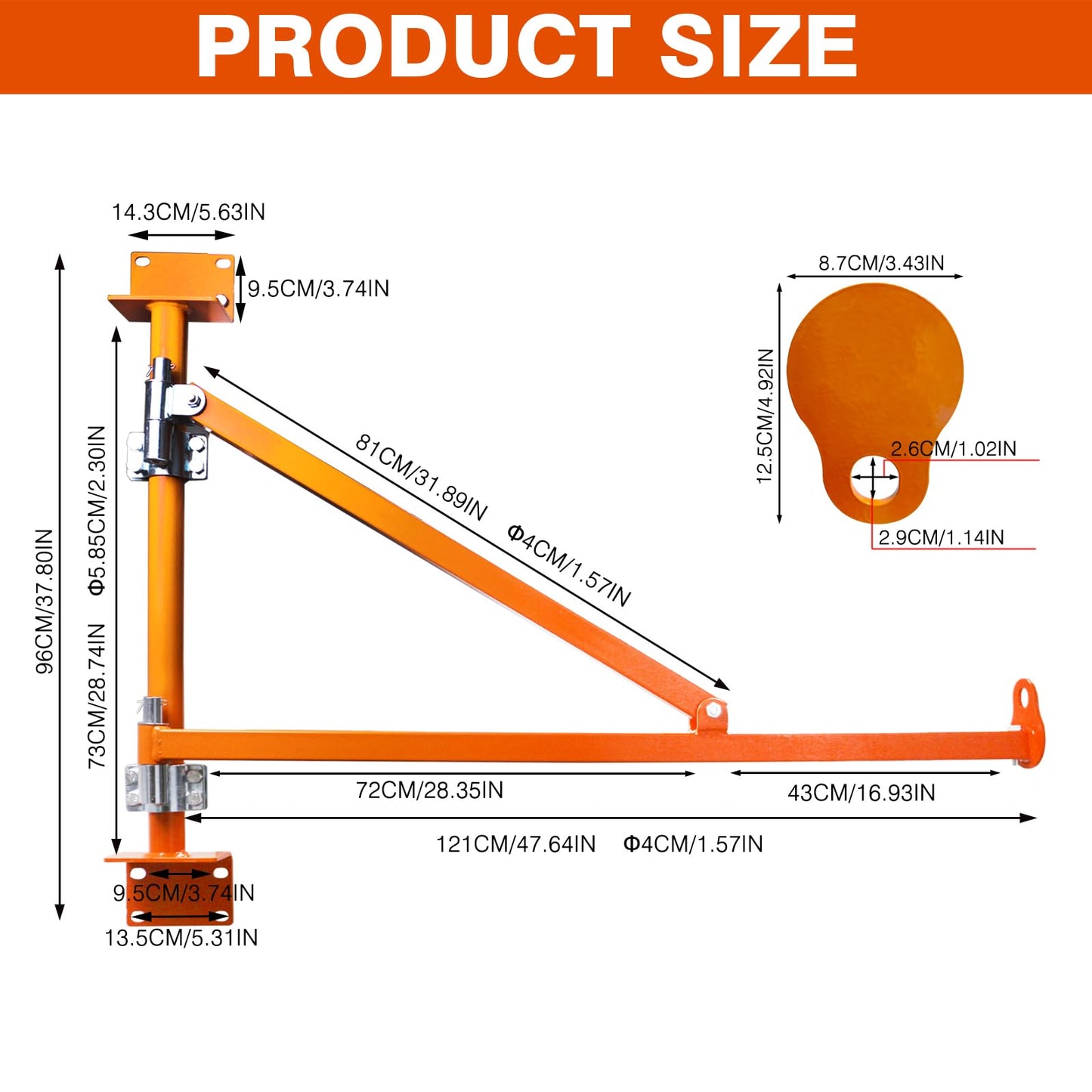 Wall Mount Jib Crane, Hoist Support Arm with 180°Swing, Electric Scaffolding Lift, Hoist Bracket, All Steel Construction 660LBS Capacity, Electric Hoist Holder Swing Arm with Pole, for Electric Hoist