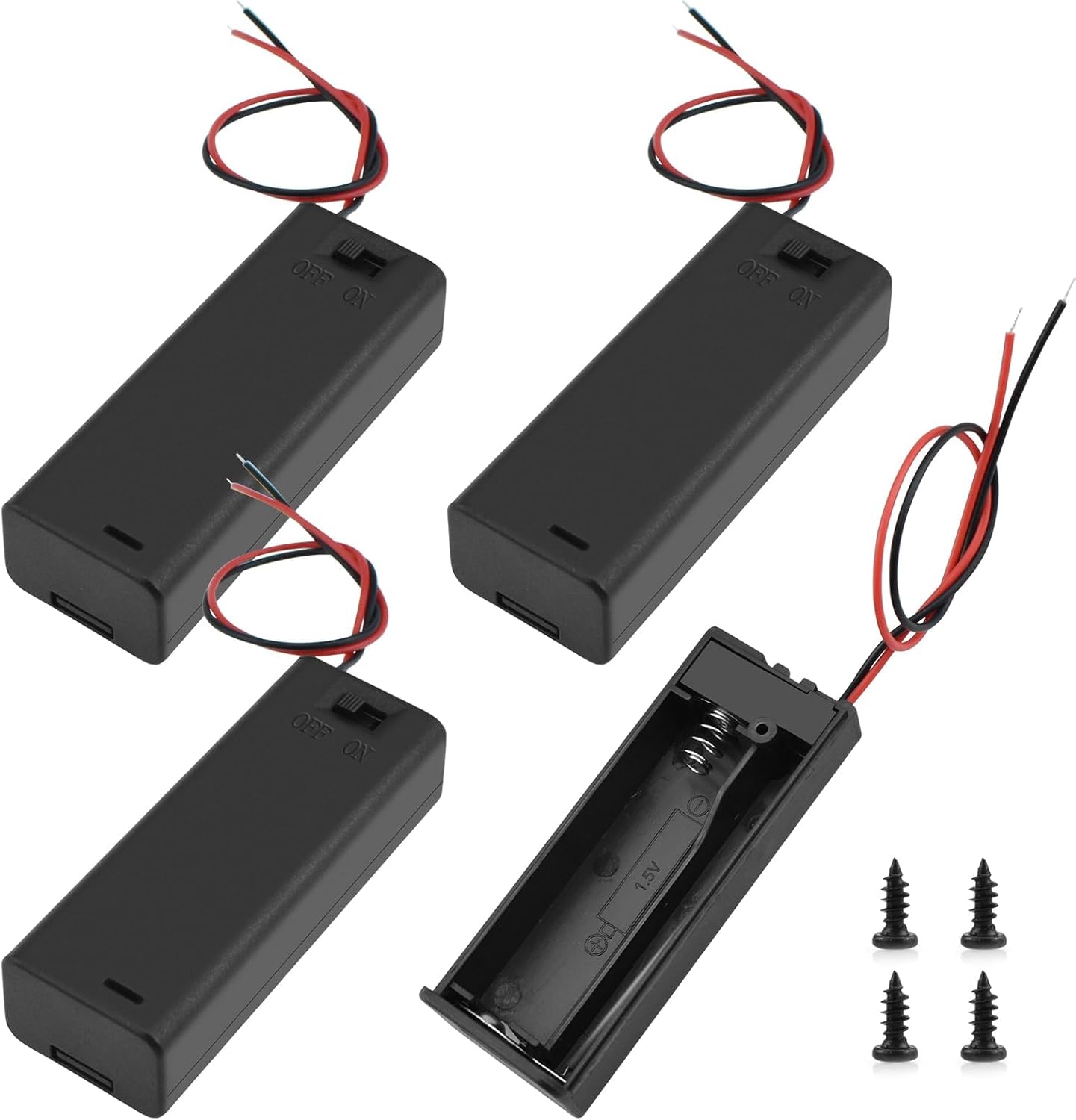 SDTC Tech 1 1.5V 1.5 1.5V 4 Packs x AA Battery Holder with Wires, Volt Battery Case Box with ON/Off Switch, Battery