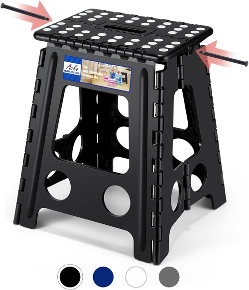 ACKO Folding Step Stool - 16 Inch, 400 lbs Capacity | Collapsible Plastic Stool for Adults & Kids - Black