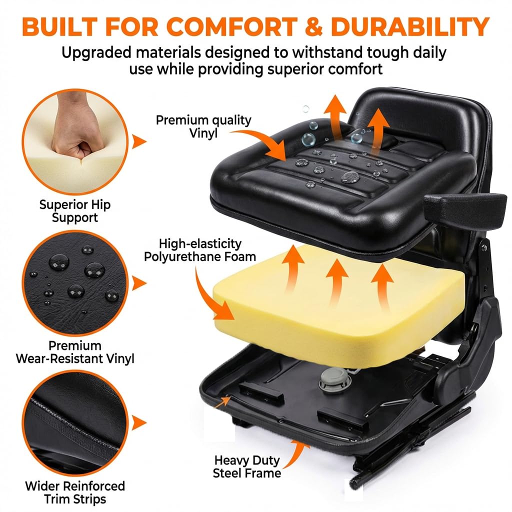 SEATIN Universal Forklift Seat,Tractor Seat with Micro Switch,Armrest and Safety Belt,for Tractor,Mower,Skid Loader,Telehandler,Backhoe,Excavator Dozer