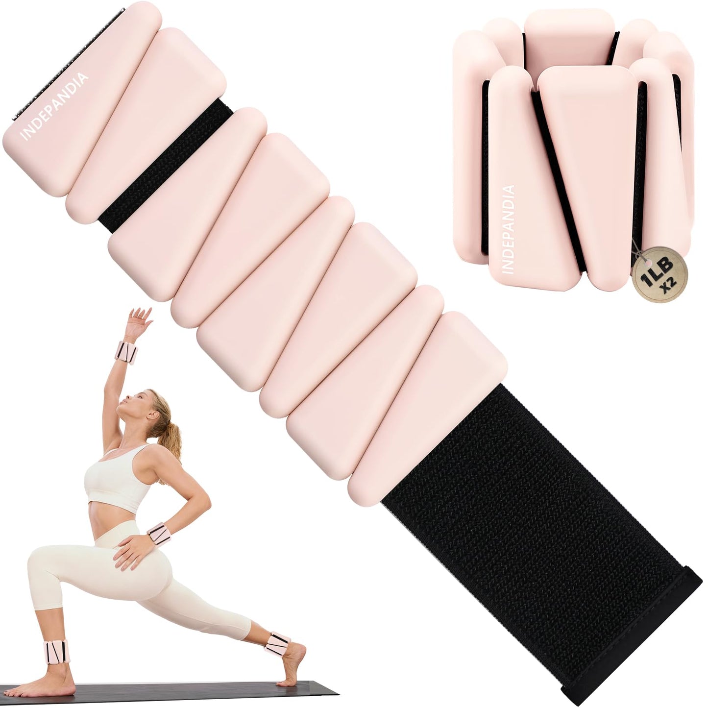 INDEPANDIA Wrist Ankle Weights for Women & Men, 2lbs Adjustable Weighted Bangles to Boost Calorie Burn & Strength, Arm & Leg Weights for Pilates, Yoga, Walking, Barre, Gym & Home Workout Blush Beige
