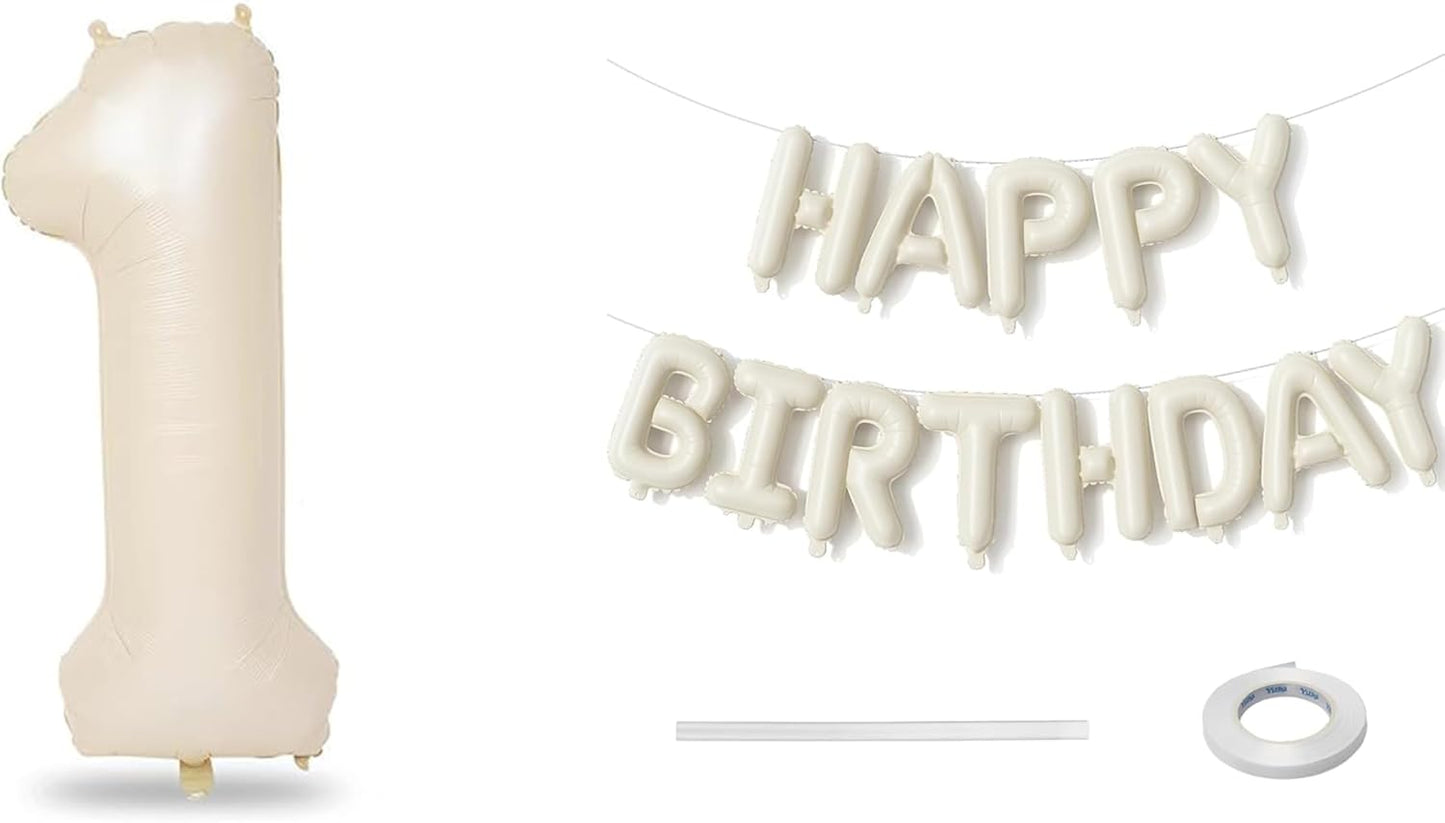Beige Number 1 Balloon - Happy Birthday Balloon Banner for 1st Birthday Party Decoration