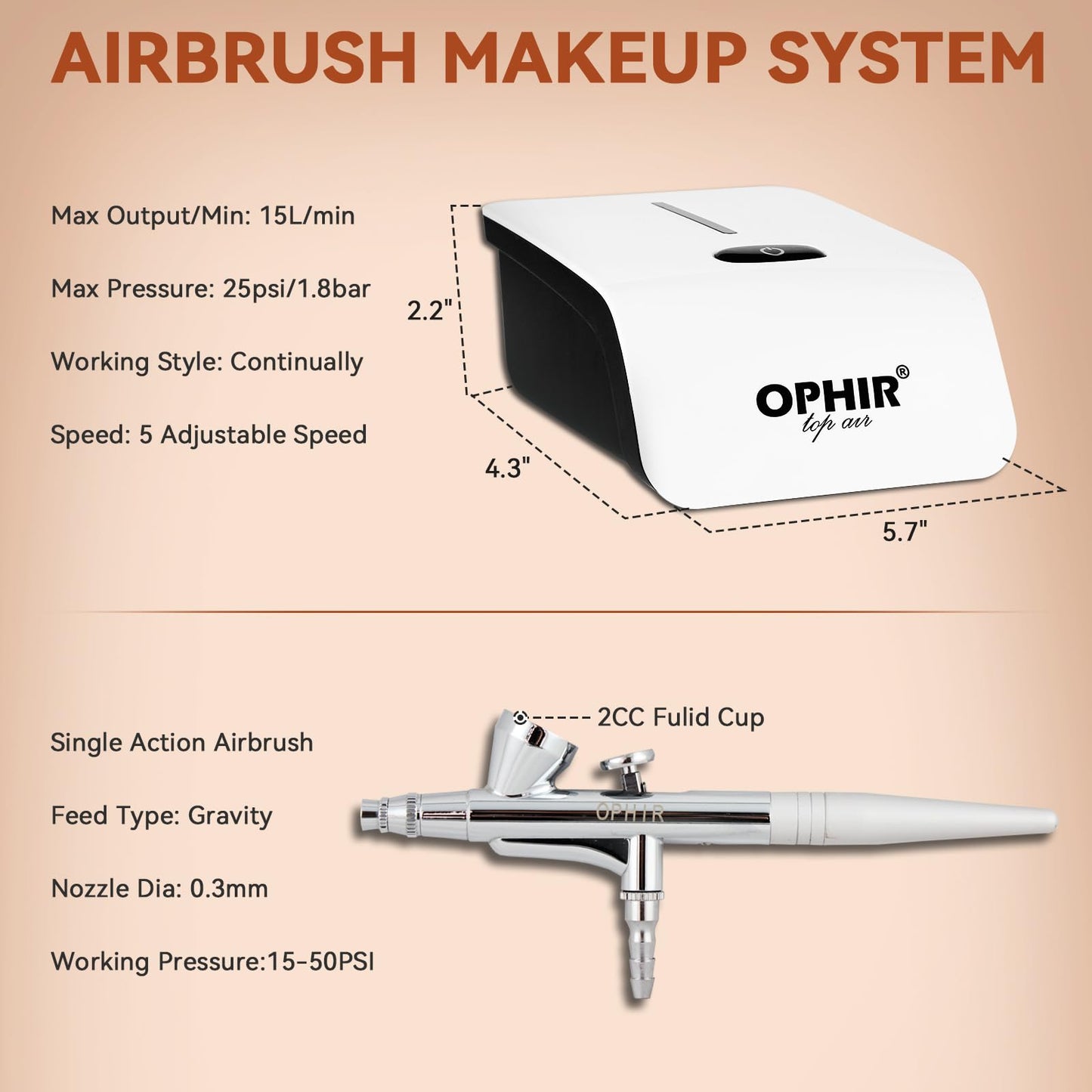 OPHIR Flawless Airbrush Makeup, Professional Air Brush Kit with Air Compressor, 7x30ml Full Coverage Airbrush Foundation, 13x10ml Airbrush Blush Eyeshadow, for Movie Stage Wedding Party Spray Makeup