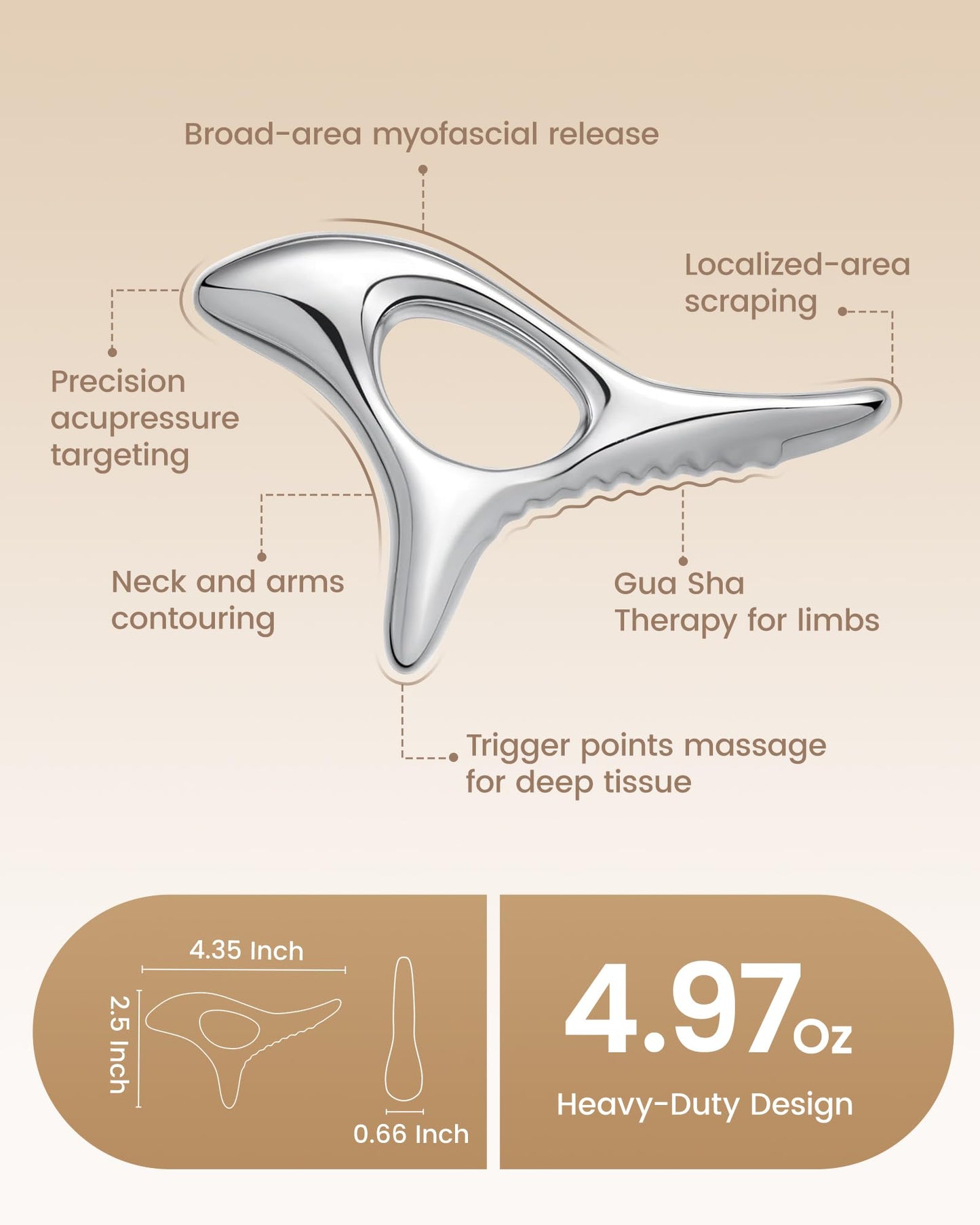 lifechill Trigger Point Massage Tool for Deep Tissue, Muscle Scraper Tool for Fascia Release, Metal Body Gua Sha Tool, Lymphatic Drainage Massager, Thumb Saver,Scar Tissue Massage,Acupressure Tool