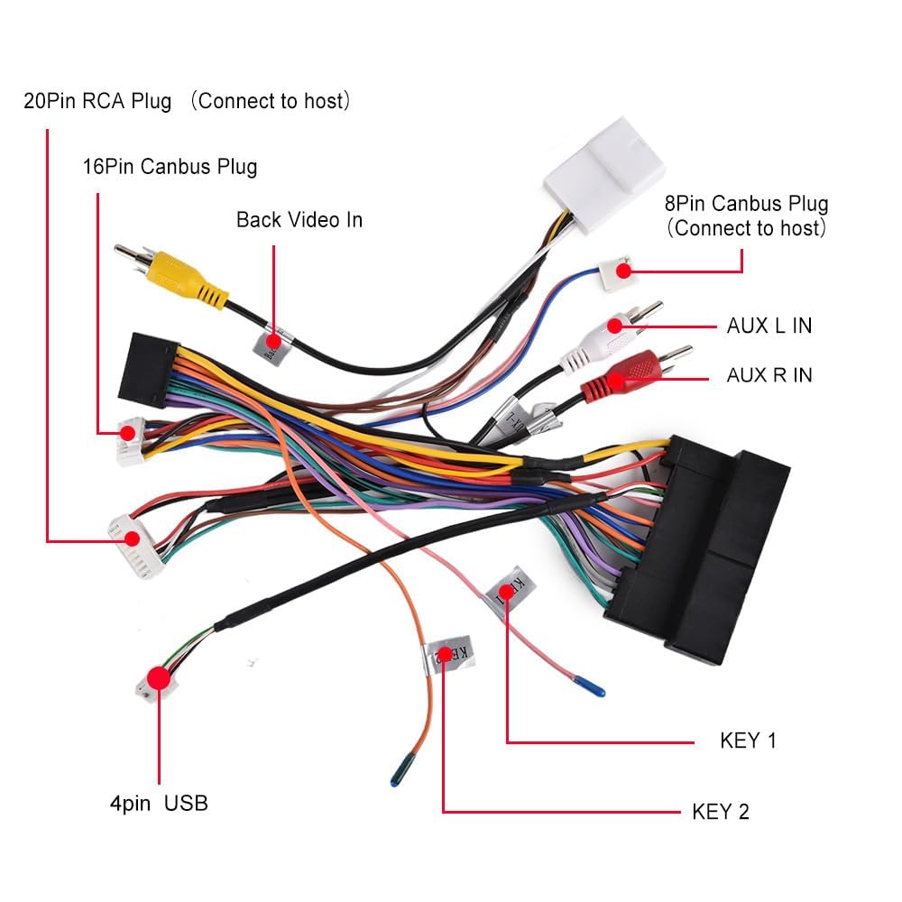2014-2016 8 16 CAMECHO Radio Wiring Harness for Hyundai Elantra & Sonata Car Stereo Pin Power Cable
