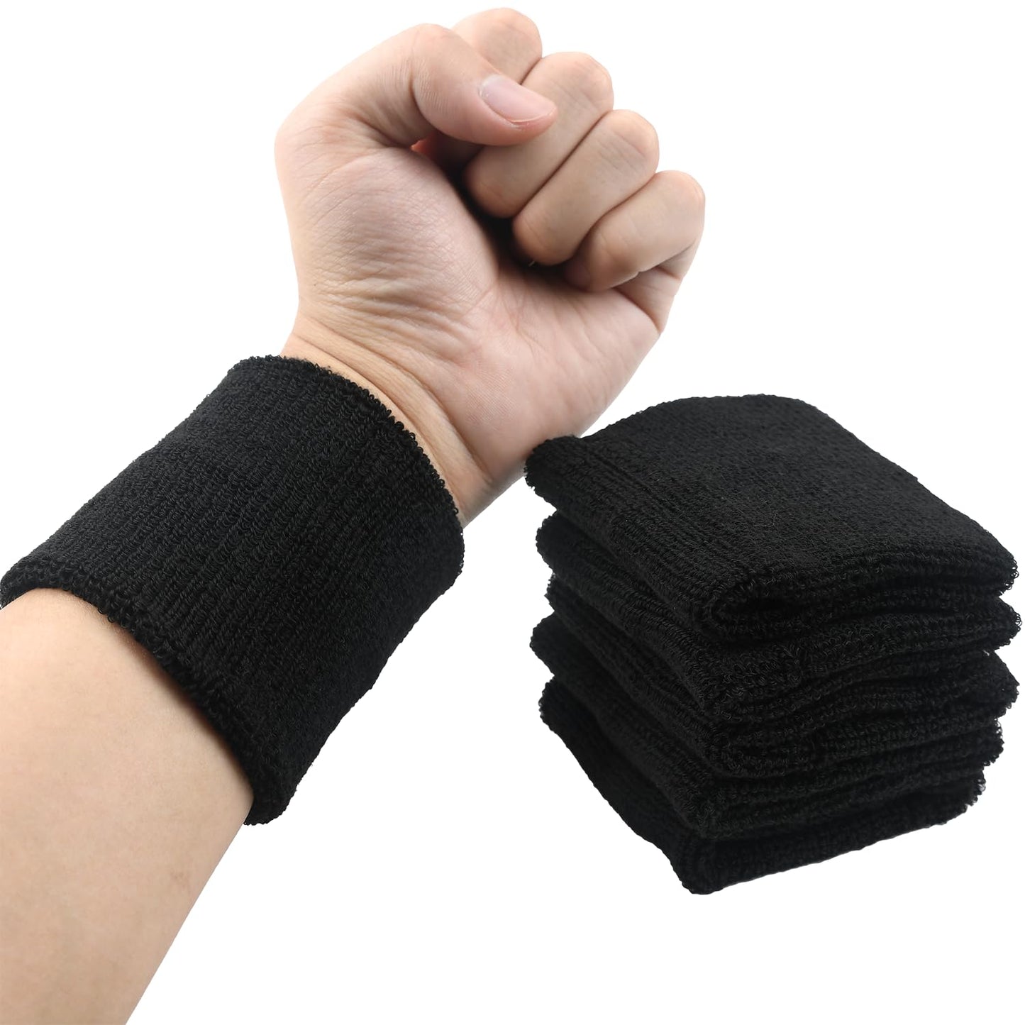 Generic 6 Pack Sweatbands Sports Wristband, Men & Women Wristbands, Breathable Cotton Sweatbands for Working Out, Running Athletic Sports, Basketball, Football, Black