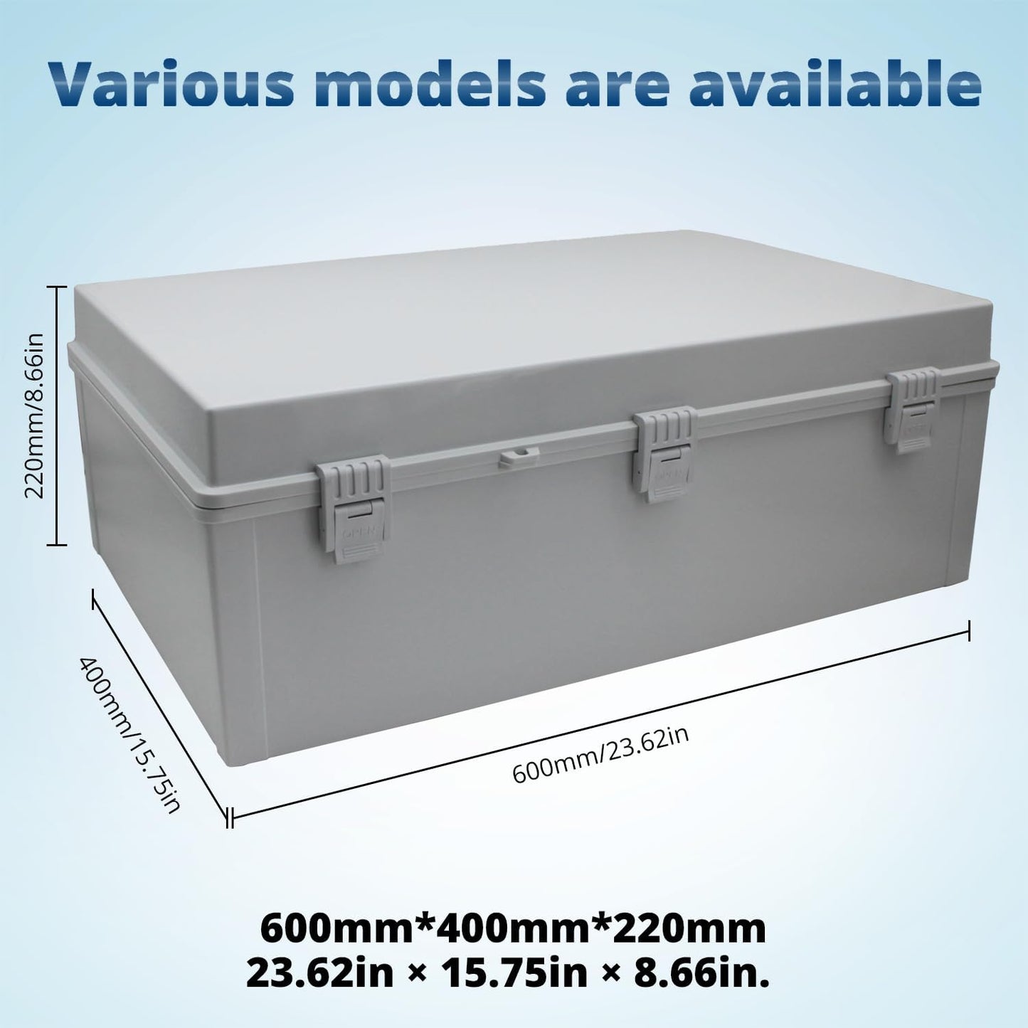 MAKERELE Water Proof Electrical Boxes Extra Large IP67 Electronics Projects Junction Waterproof Case with 2 NPT 1”Glands and Wall Bracket Hinged Cover Outdoor Enclosure Box(23.6"*15.7"*8.7")