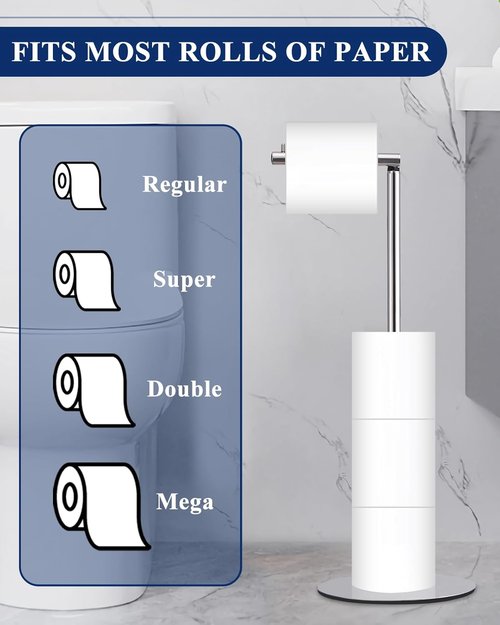Housen Solutions Toilet Paper Holder Stand - Modern Free-Standing Design for 4 Rolls | Chrome Finish