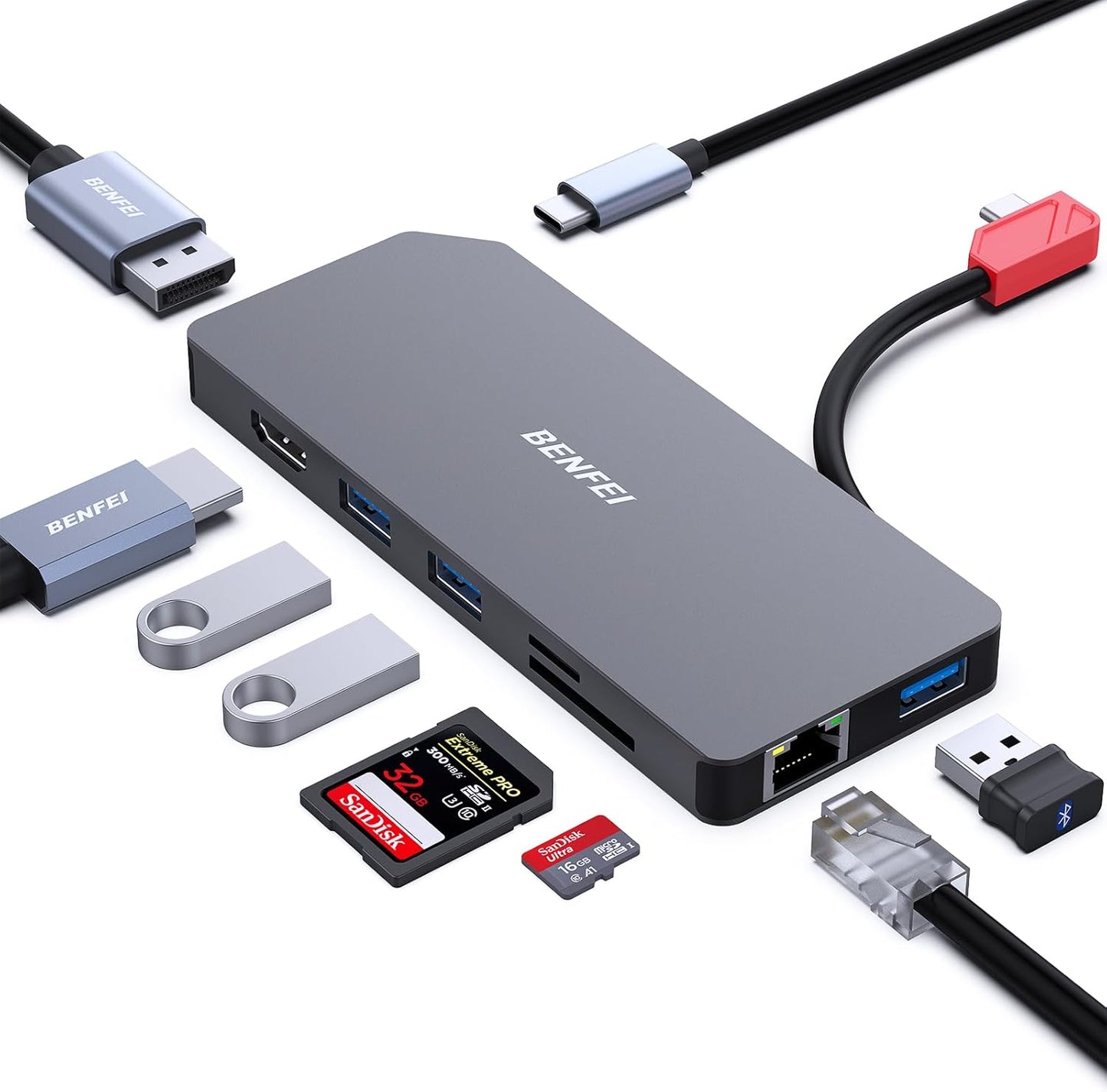 BENFEI 9in1 Monitor/3*USB Type-A/1*USB Type-C(10Gbps+100W Reader/1*RJ45 USB C MST Laptop Docking Station, USB-C Hub