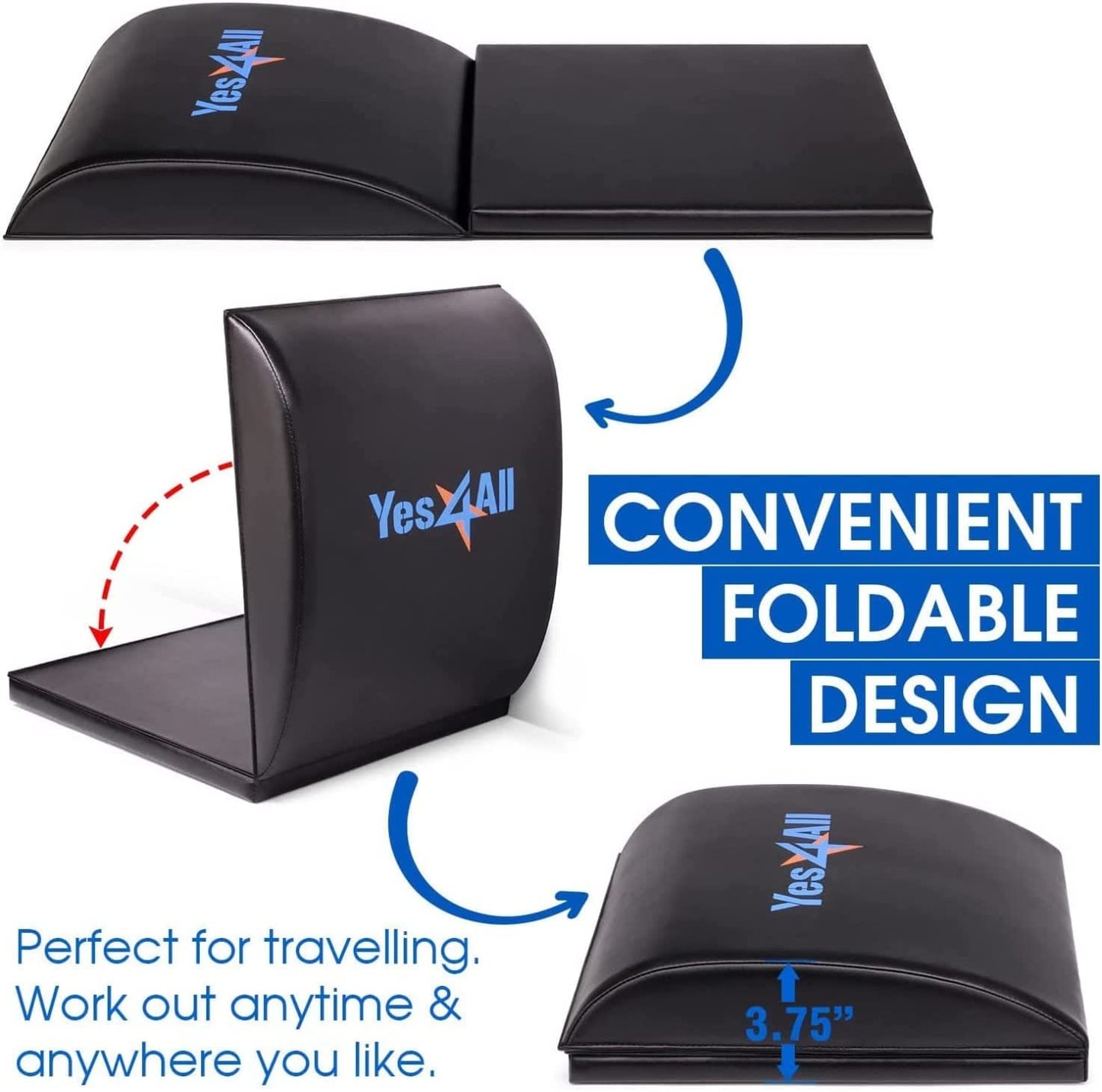 Yes4All Abdominal Exercise Pads, Foldable Ab Workout Equipment for Home Gym Core Training & Back Stretching, Sit Up Mat for Floor Exercises with Tailbone, Black