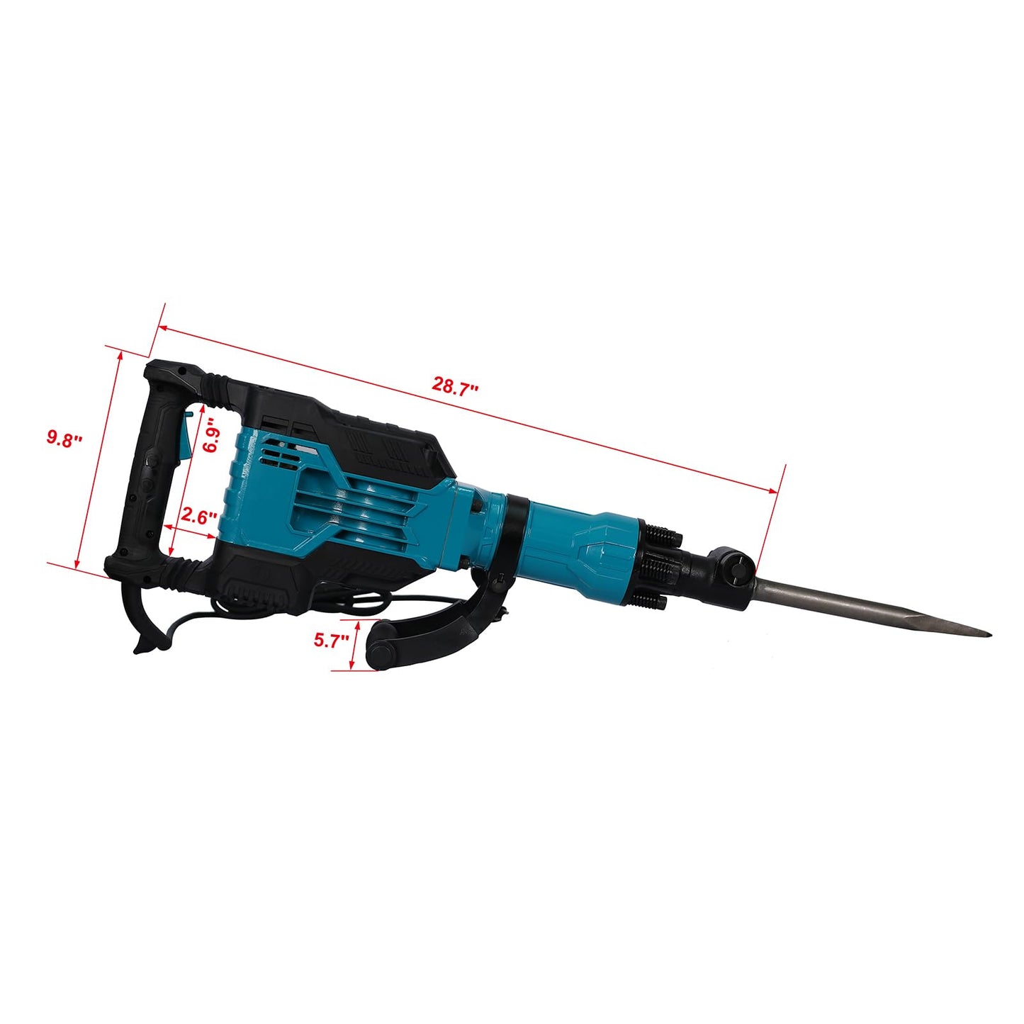 1700W Demolition Jack Hammer 1900 BPM 1-1/8'' Aluminum Alloy Jack Hammer Concrete Breaker SDS-Hex Heavy Duty Electric Demo Chipping Hammer Concrete/Pavement Breaker with Carrying Case