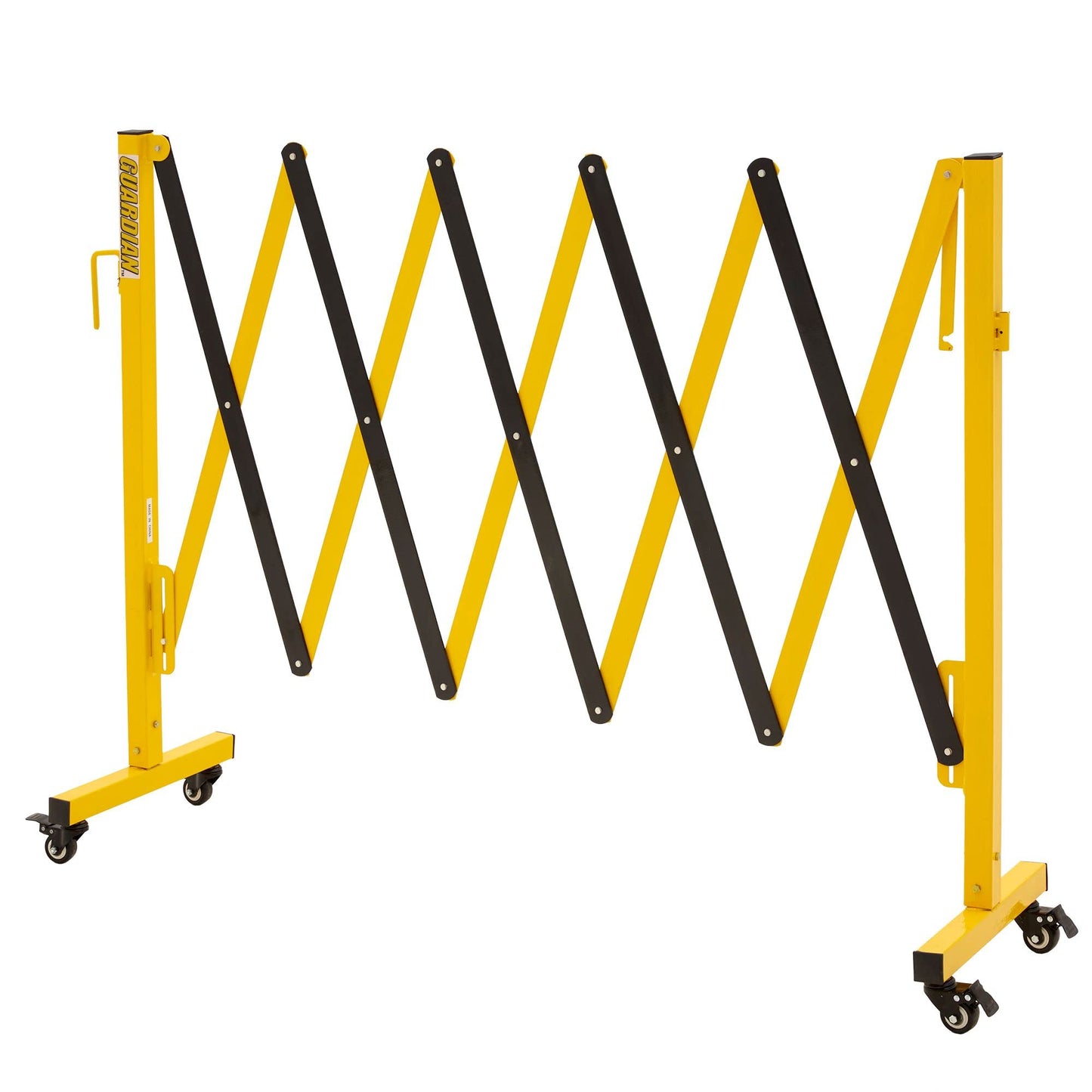 Guardian Expandable Steel Safety Barrier with Locking Wheels, Collapsible Traffic Control Barricade for Parking, Garage, Construction and Outdoor Use
