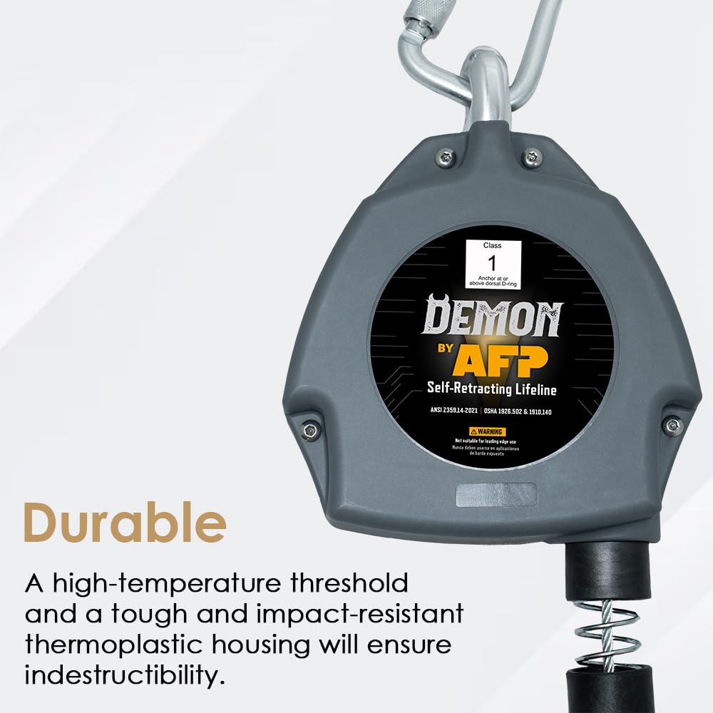 AFP Demon 30 FT Single Leg Self-Retracting Lifeline Cable Retractable | Steel Locking Snap Hook | Safety Yoyo | Fall Protection Arrest Limiter | Construction Industrial | OSHA & ANSI Rated SRL