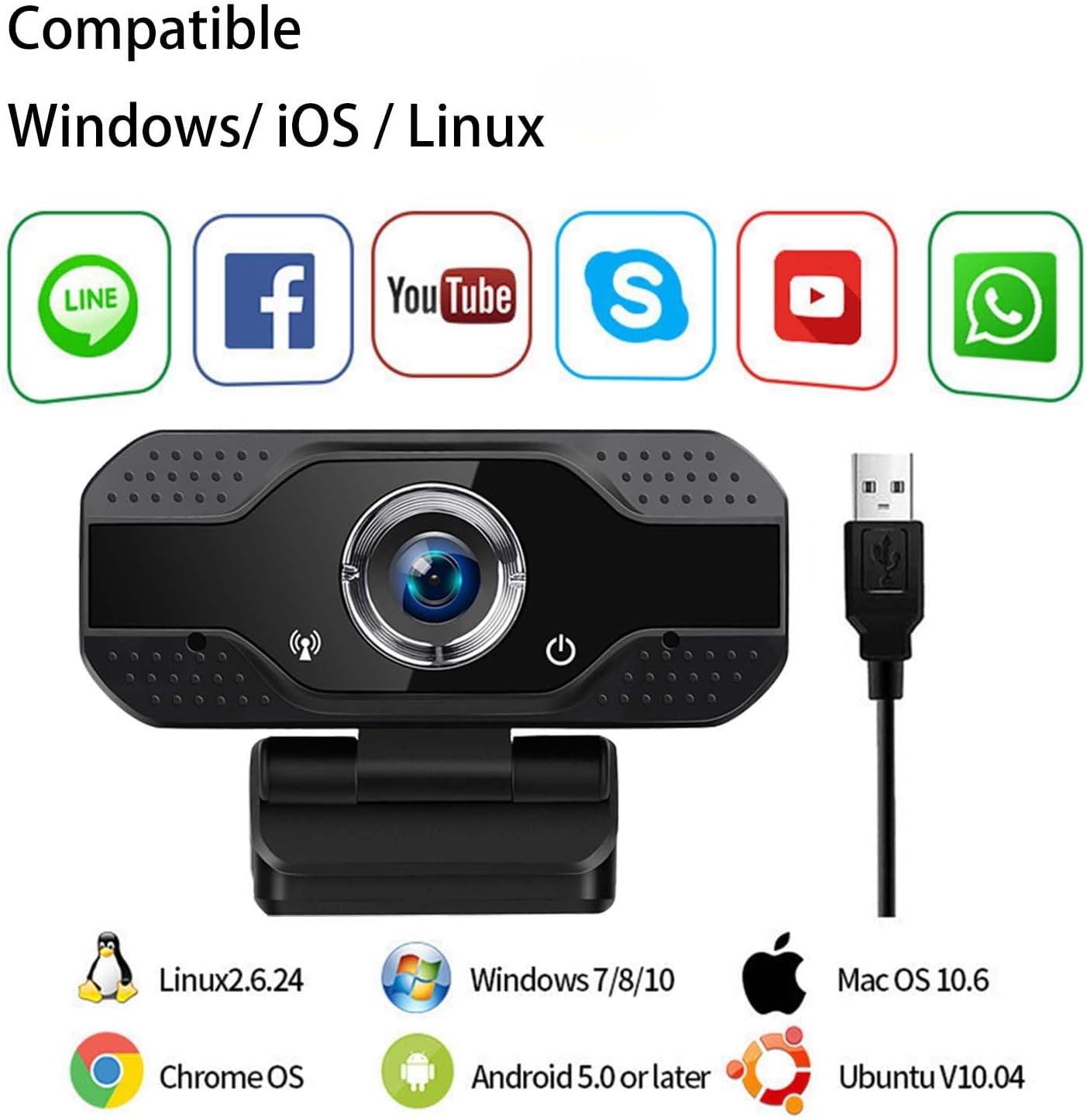 Jinpei 2K JW-05B QHD Webcam with Privacy Cover, Microphone, Web Computer Camera, Plug and Play,for Zoom/Skype/Teams