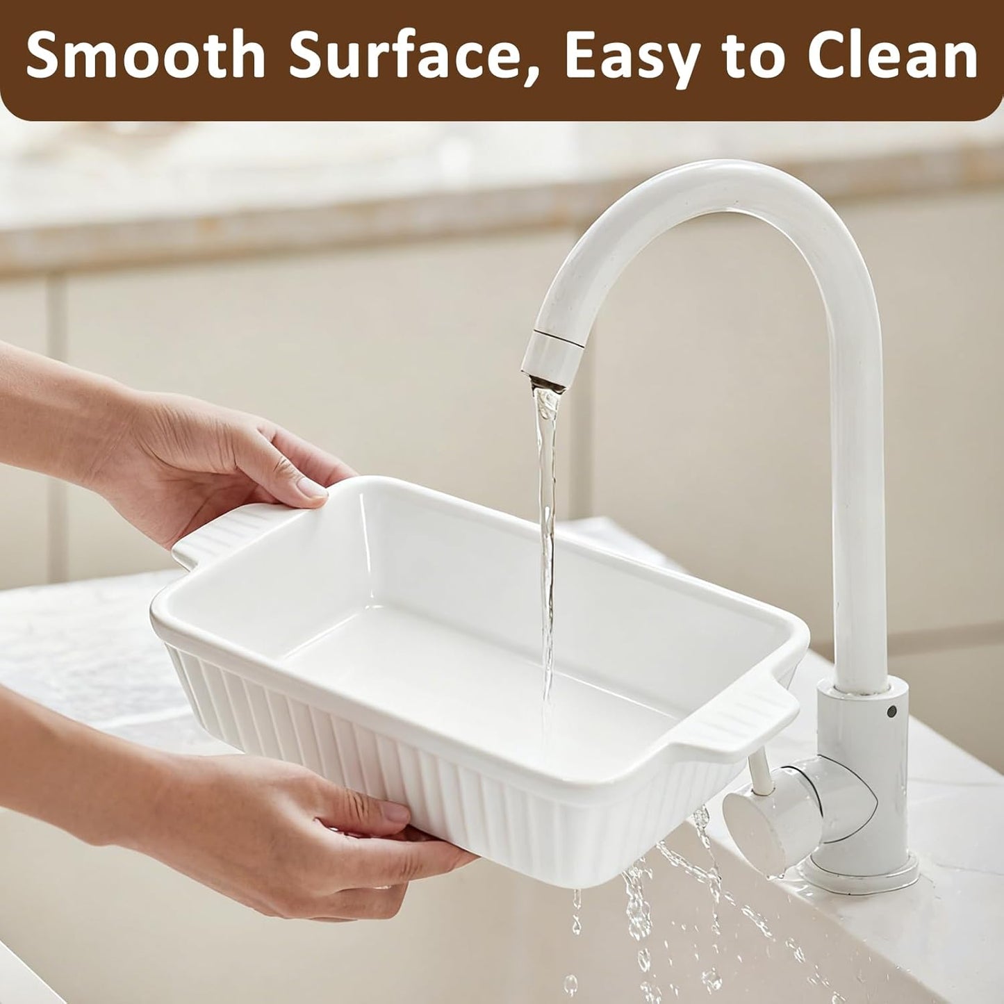 Skiennix 30 Oz Small Baking Dish - Durable Ceramic Casserole Dish with Double Handles | 7x4.5 Inch, White