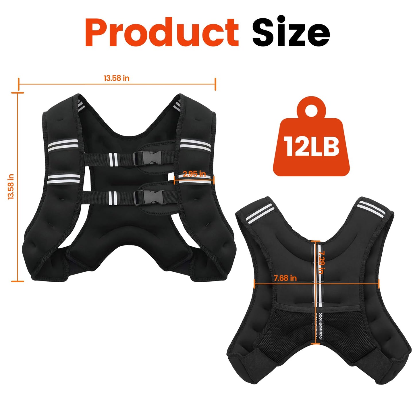 Poudee Weighted Vest, 12LB Weight Vest for Men Women, Body Weight Vests Adjustable with Reflective Stripe for Strength Training, Running, Training Workout, Jogging, Walking - 12LB