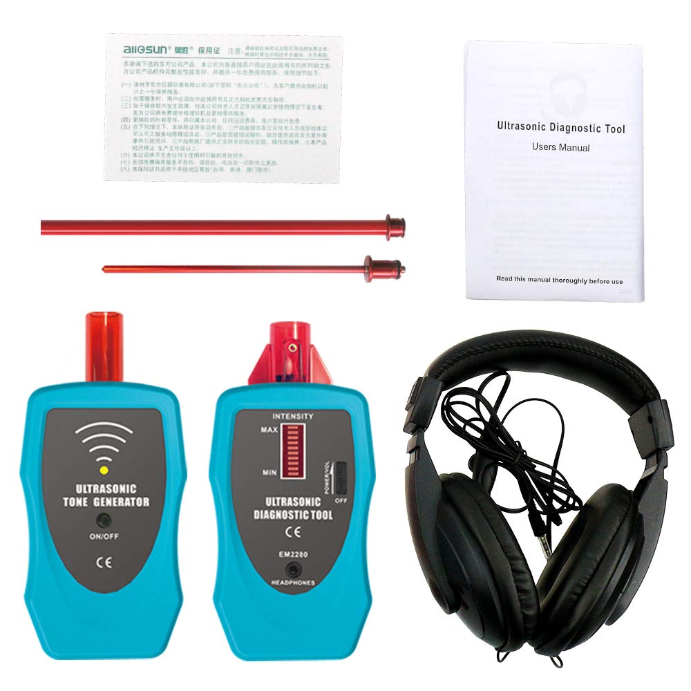 allsun Ultrasonic Leak Detector Diagnostic Stethoscope 36-44kHz Air/Contact Probe,Kit w/Rotary Volume,Tone Generator,Find Vacuum Gas Seal Faults,Auto& Industrial Leak Detection Tool