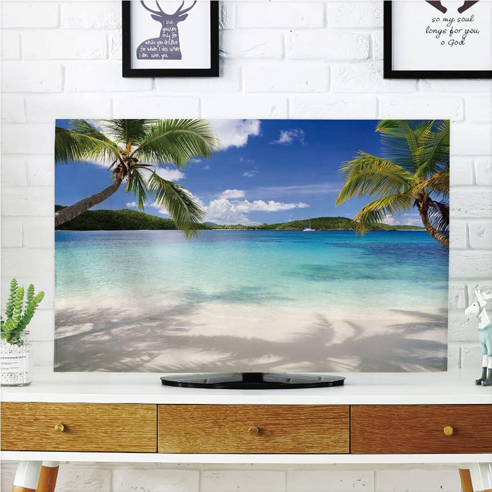 AMAPARK 55 Inch Style-377 TV Dust Cover,Cover Type Beach Polyester Microfiber Cloth Easy to Cover Your TV