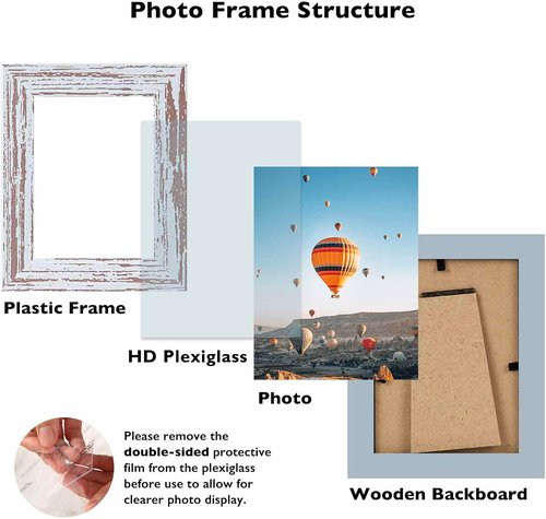 JCJMY 3x4 Rustic White Picture Frame - Versatile Wall & Tabletop Display with Shatter-Resistant Plexiglass