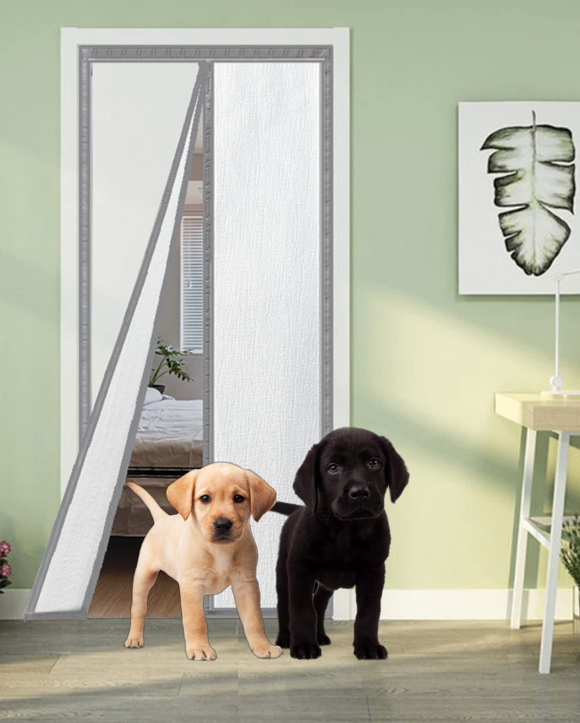 Magnetic Insulated Door Screen, The Whole Blackout Thermal Screen Door Self-Closing Privacy Thick Fabrics Door Curtain for Air Conditioner Room, Bedroom-Hands Free, Fit Doors Size Up to 34" x 80"