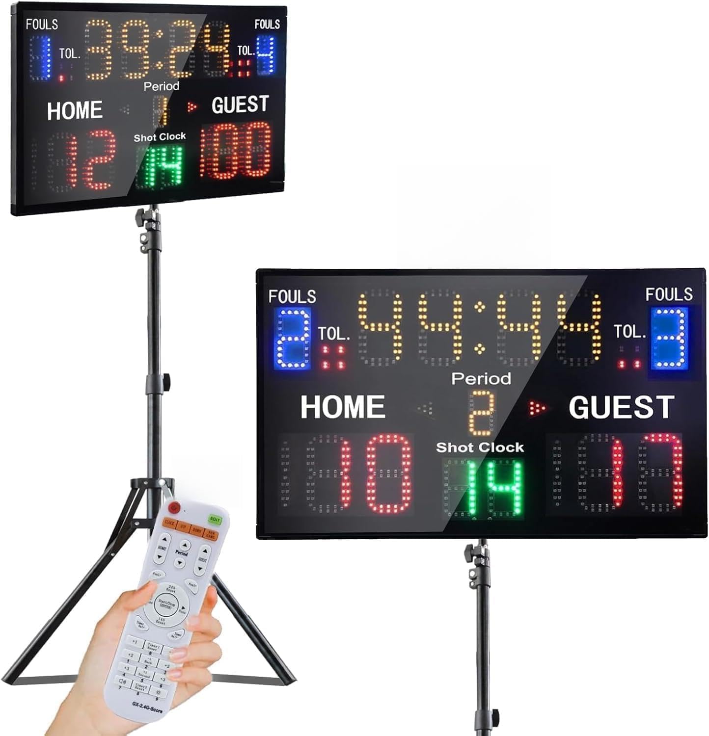YZ LED Basketball Scoreboard with Shot Clock, Digital Scoreboard with Remote, Electronic Scoreboard with Timer Clock, Digital Score Keeper Outdoor (with Stand)
