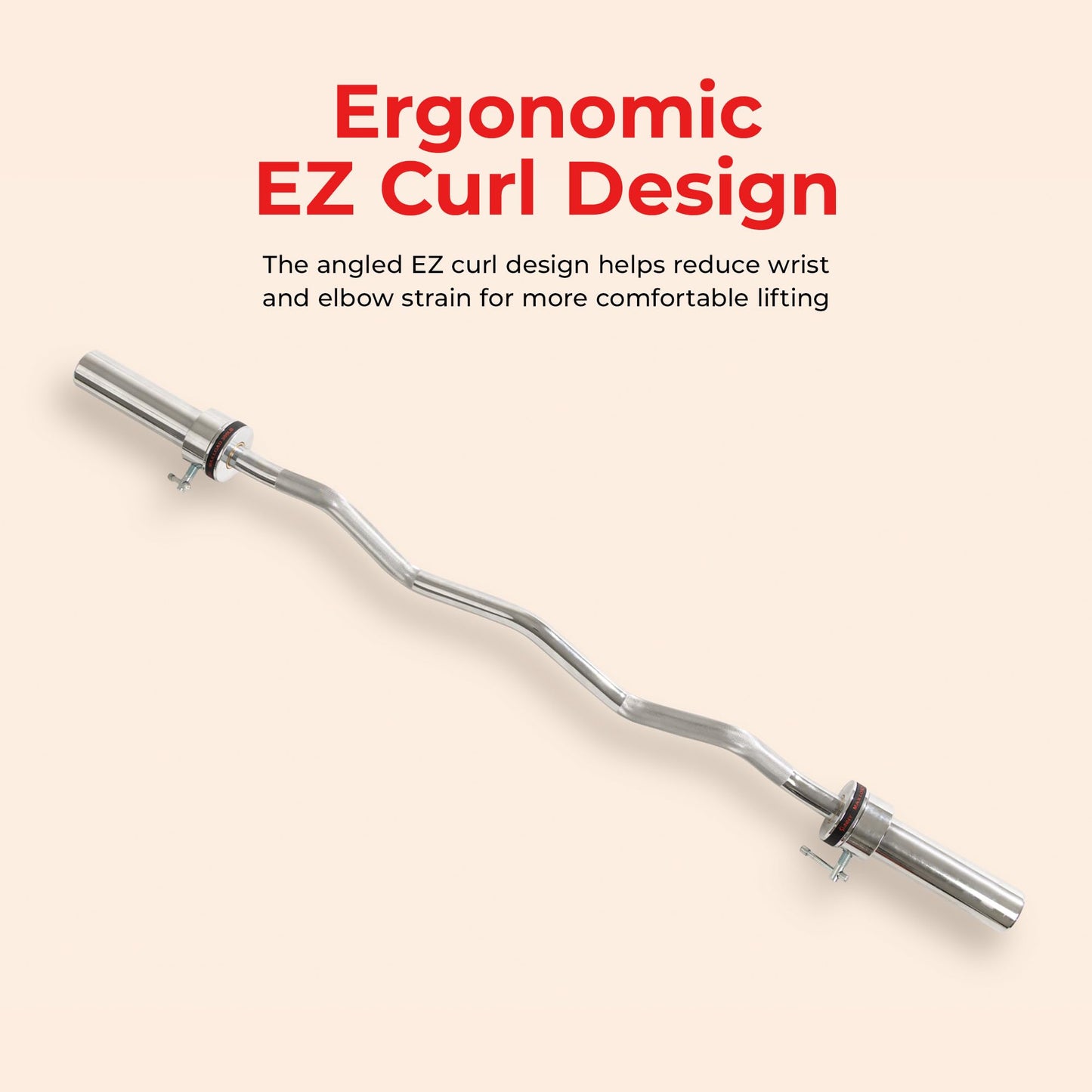 Sunny Health & Fitness 47" Olympic EZ Curl Bar, Chrome Finish, 2" Olympic Sleeves, Bearing & Bushing Rotation, Hill Knurling, Ring Collars, 300 LB Capacity - SF-OB03-47