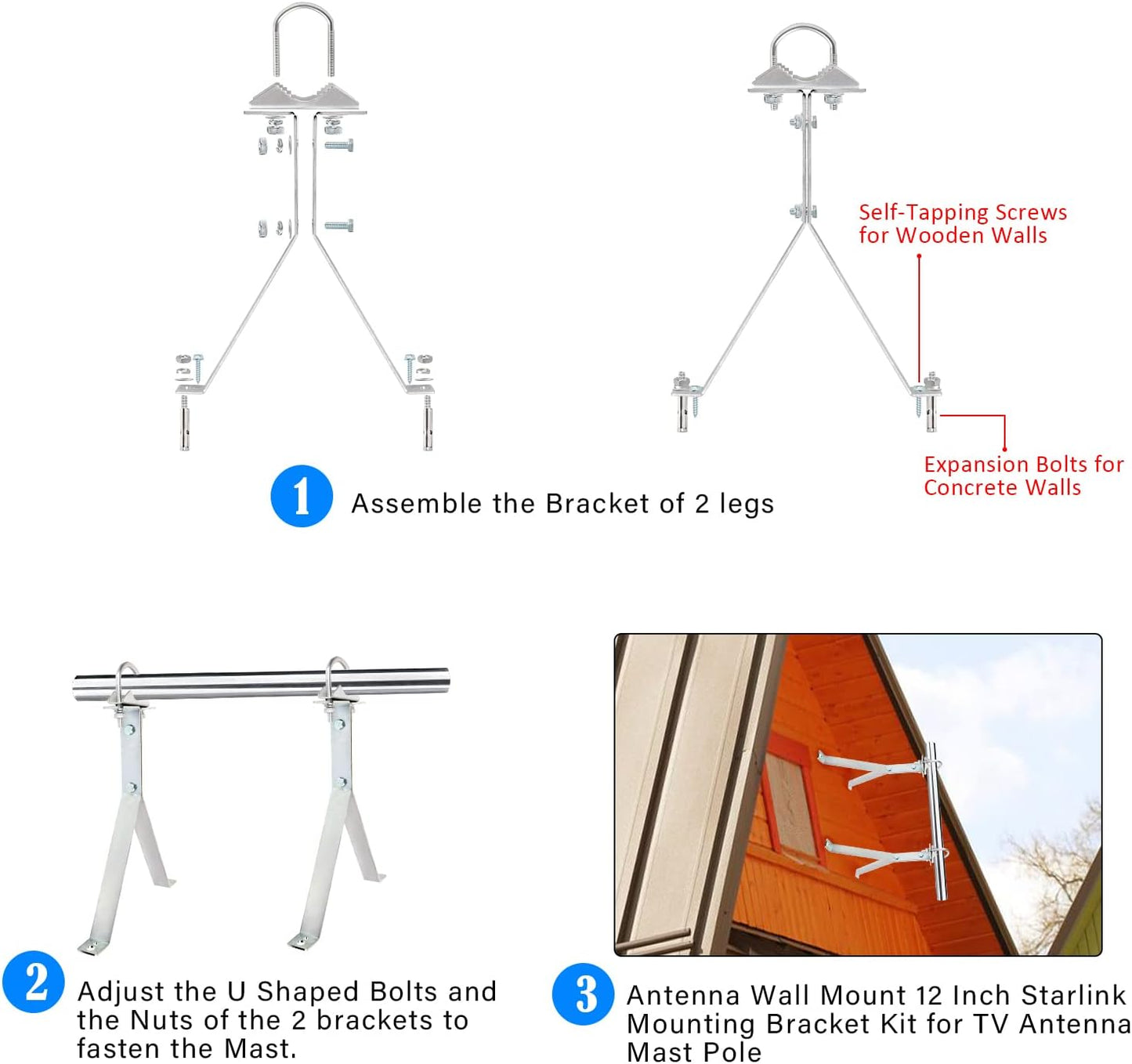 XRDS -RF 12 Inch (2-Leg 2-Leg) XRDS-RF Antenna Wall Mount Heavy-Duty Stand Off Wall Mast Mount Windproof Antenna