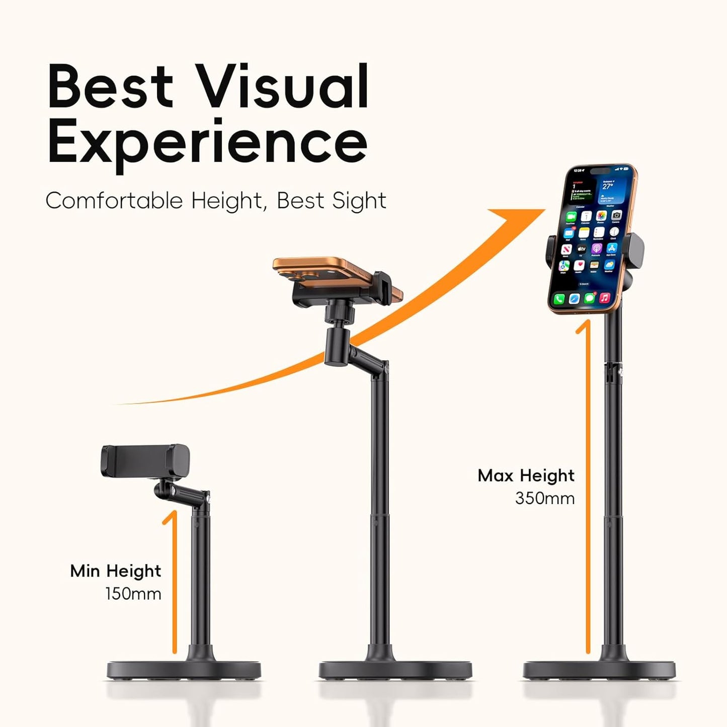 Bygital7 17/16/15 Cell Phone Stand for Desk, Adjustable Angles & Height, Aluminum Phone Holder for iPhone Pro Max Plus