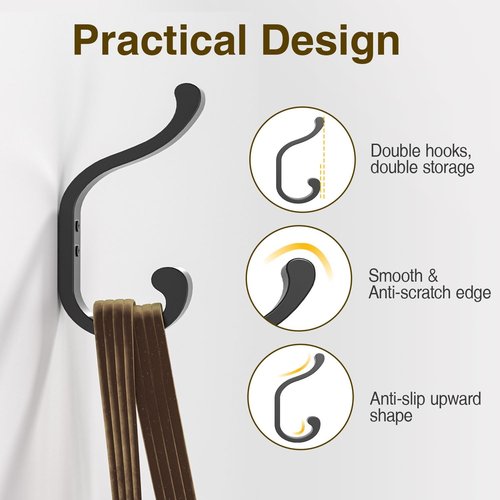 Bussdis Coat Hooks - Heavy Duty Wall-Mounted Hangers | Holds Up to 30 lbs - Black, 4 Pack for Towels & Bags