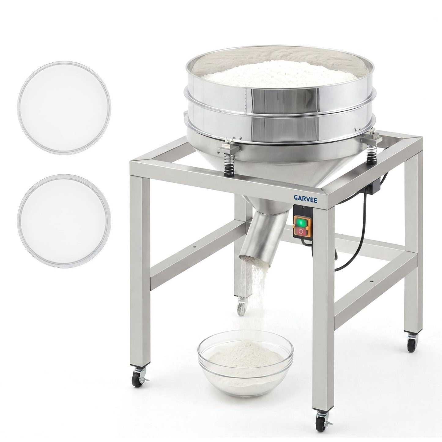 Commercial Automatic Electric Sifter Shaker Machine, Automatic Powder Sifter Machine with 40 Mesh & 100 Mesh Screens, Wheels, for Baking Powder Grain Particles Food Industrial Processing