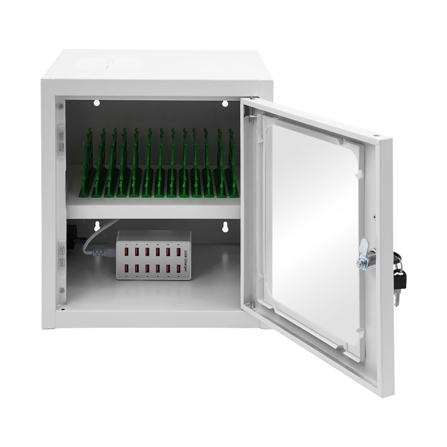 QUEWATSA Cell Phone Charging Station, 12-Device Rechargeable Mobile Phones Charging Cabinet, Locking and Charging Phone Storage Box, Mobile Charging Cart, Lockable Device Charging Locker
