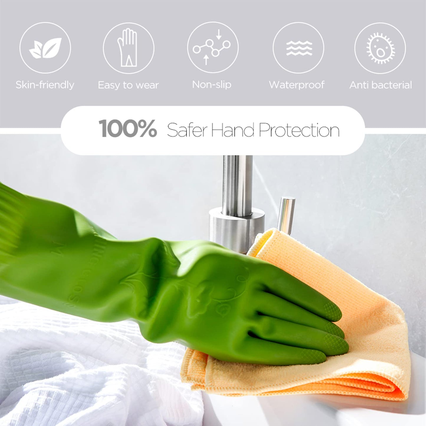 IUCGE Rubber dishwashing gloves 3 Pairs for kitchen,Cleaning washing dish gloves long for household reuseable durable.(Large,Multicolor)