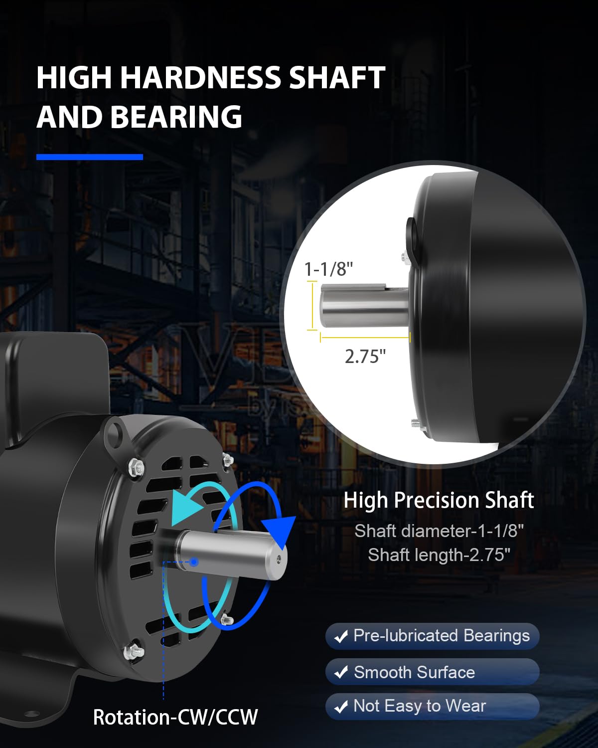 7.5HP Air Compressor Motor ODP 3450RPM, Single Phase 184T Frame Motor, 208V-230V, 1-1/8"Shaft Diameter Rolled Steel Shell