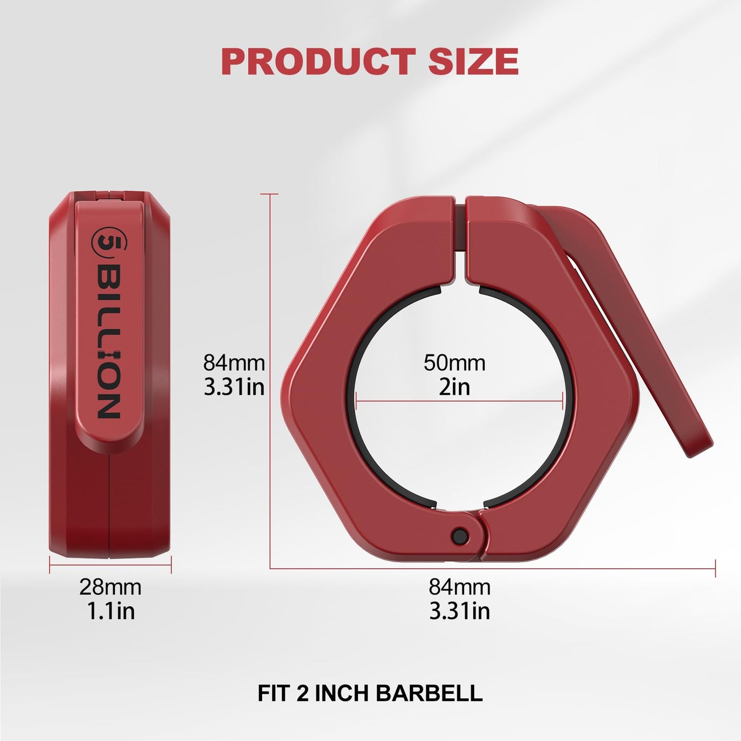 Olympic Barbell Clamps 2 inch Barbell Clips (Pair) Barbell Collars for Secure Weightlifting Quick Release Weight Clips for Bars with Anti-Slip TPR Lining at Home or Gym Clips (Red)