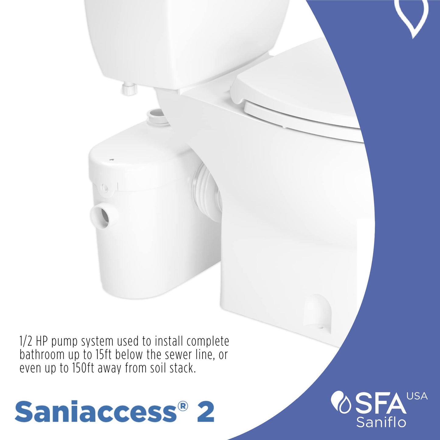 SANIFLO Saniaccess 2 + Toilet Bowl Elongated + Toilet Tank Bundle - Residential - White