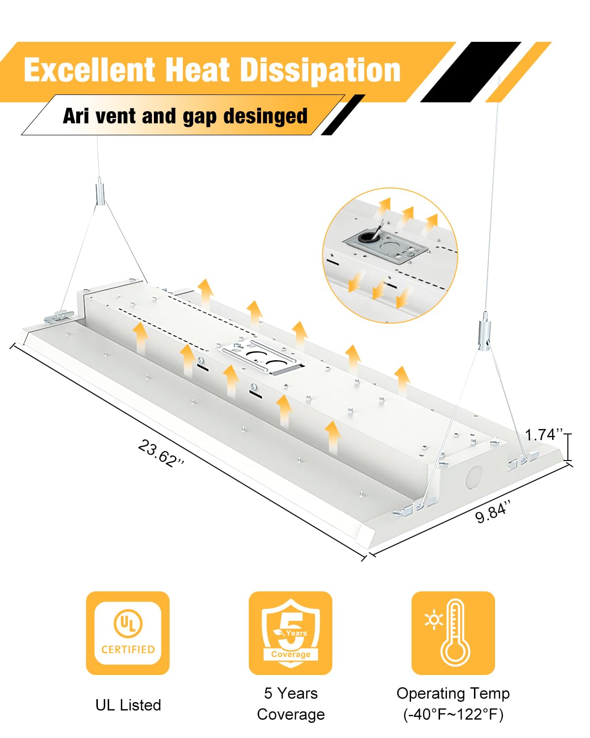 JC-LGL LED Linear High Bay Light, 210W High Bay Shop Lights Fixture, Compatible with Industrial 120-277V, 31500LM Linear High Bay Light for Shop Garage Warehouse, UL Complied, 4 Pack, White