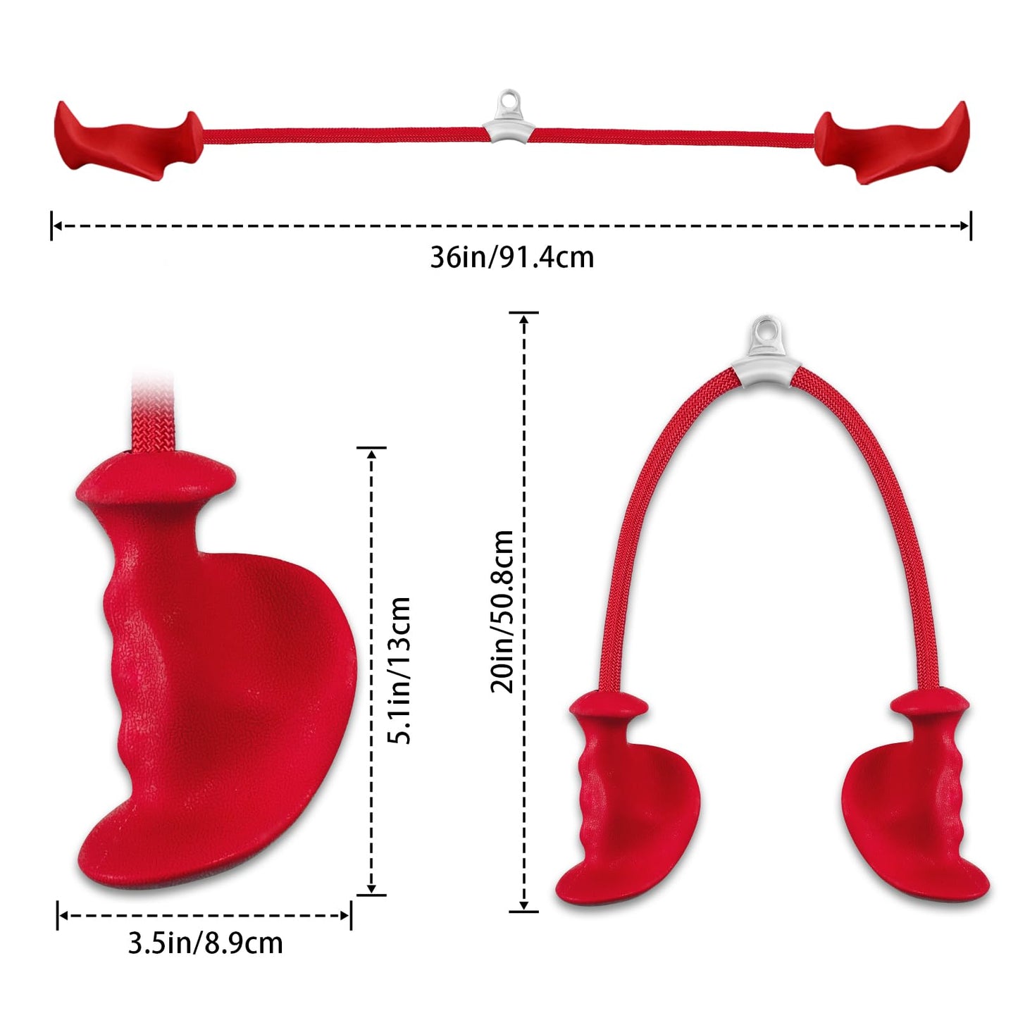 CYBEOE Tricep Rope Ergonomic Tricep Pull Down Attachment 36In - Rope Attachment for Cable Machine Pulley System Gym Home Triceps Rope Cable Attachment Workout Equipment (Red)