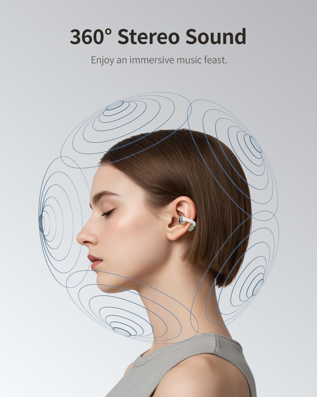 30H wegear Open-Ear Earbuds, Clip-On Headphones, Open-Ring Comfort Wireless Bluetooth Earbuds, Dual Connection