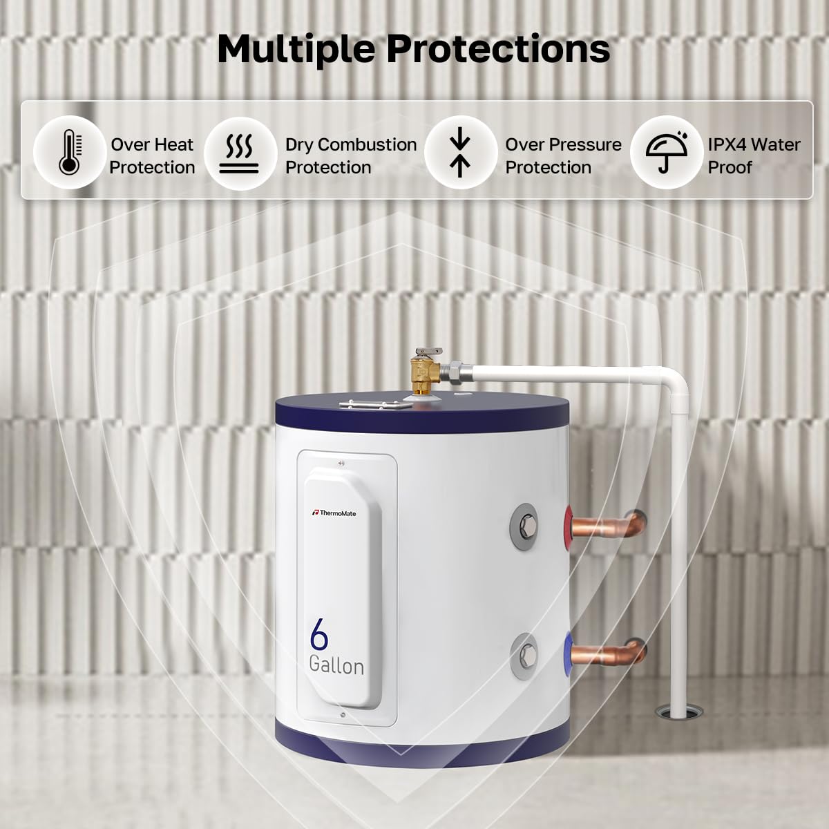 ThermoMate Tank Water Heater Electric, 6 Gallon Small Point of Use Residential Hot Water Heater, 1500W 120Volt Compact, Adjustable Thermostat, UL Listed (ES600)