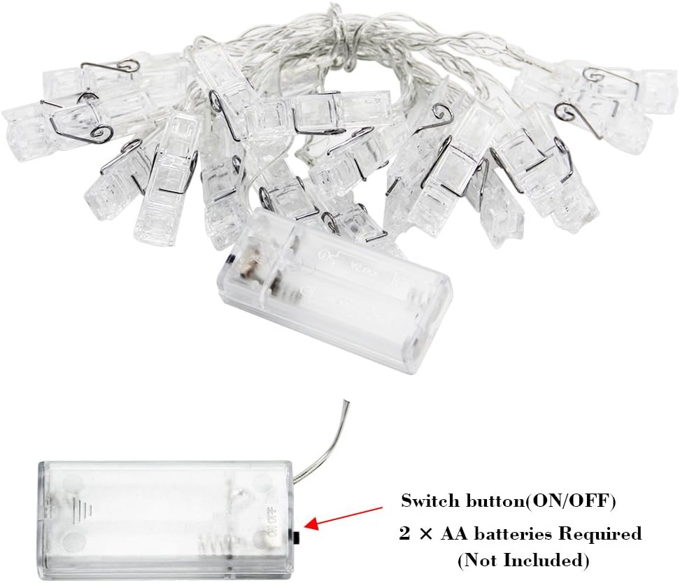 Twinkle Star 10ft Photo Clip String Lights - Battery Operated Fairy Lights for Pictures & Cards | Warm White Decor