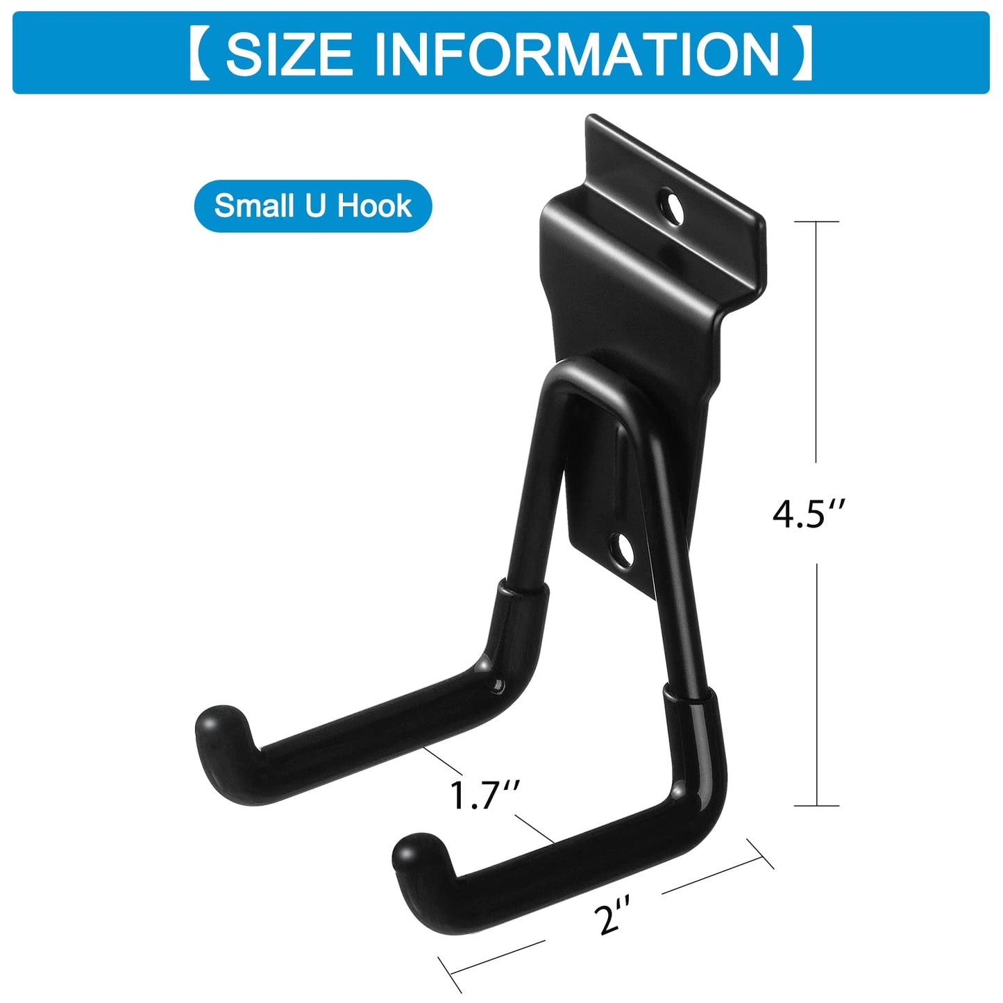 PYBTOOL 12Pack Slatwall Hooks Heavy Duty Slatwall Accessories Garage Slatwall Hooks and Hangers Small U Hook(Black)