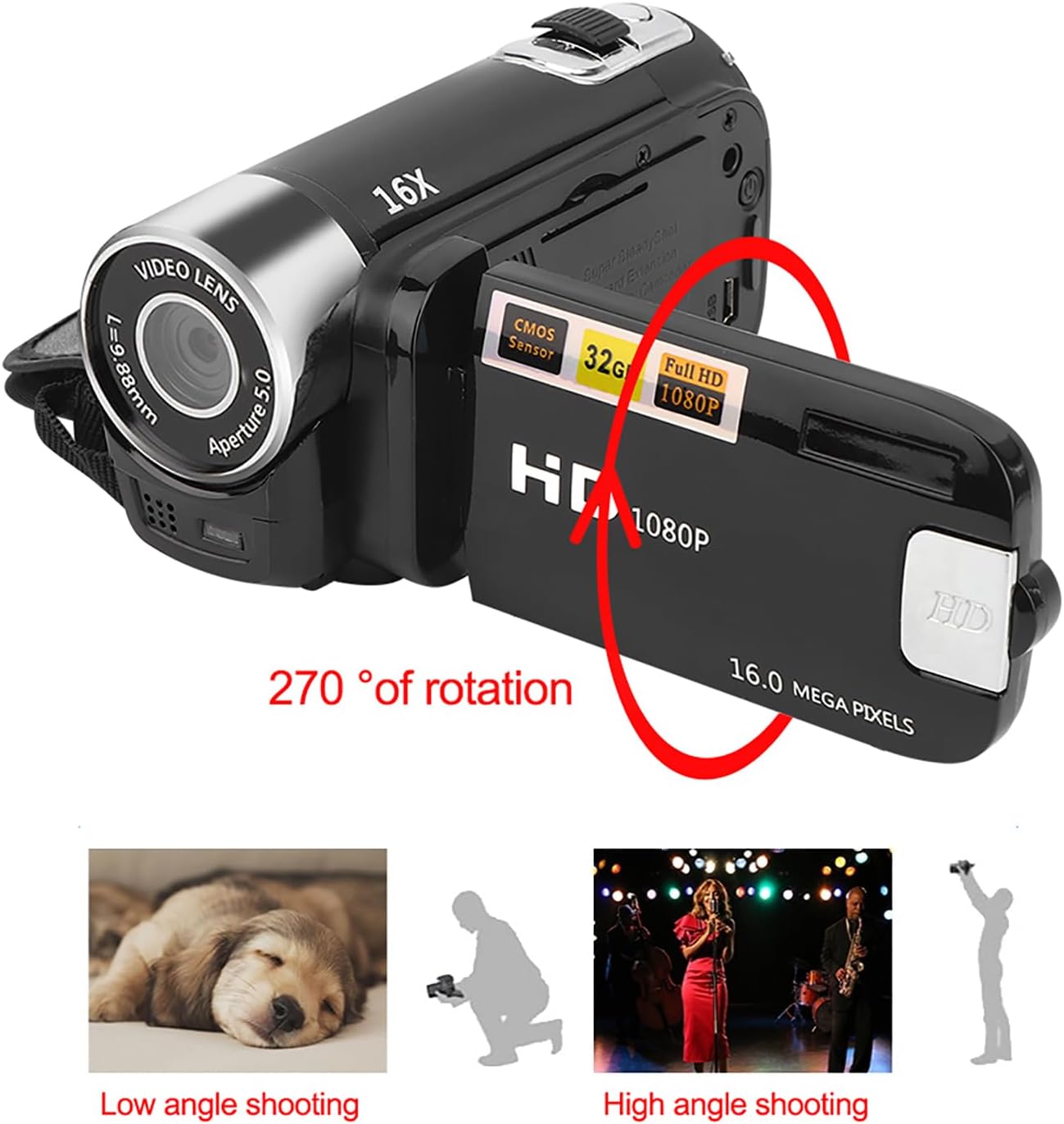 Ejoyous DH90 270 2.7 Inch 16X Digital Camera Recorder, High Definition Camera Image Video Camcorder Rotation Colourful