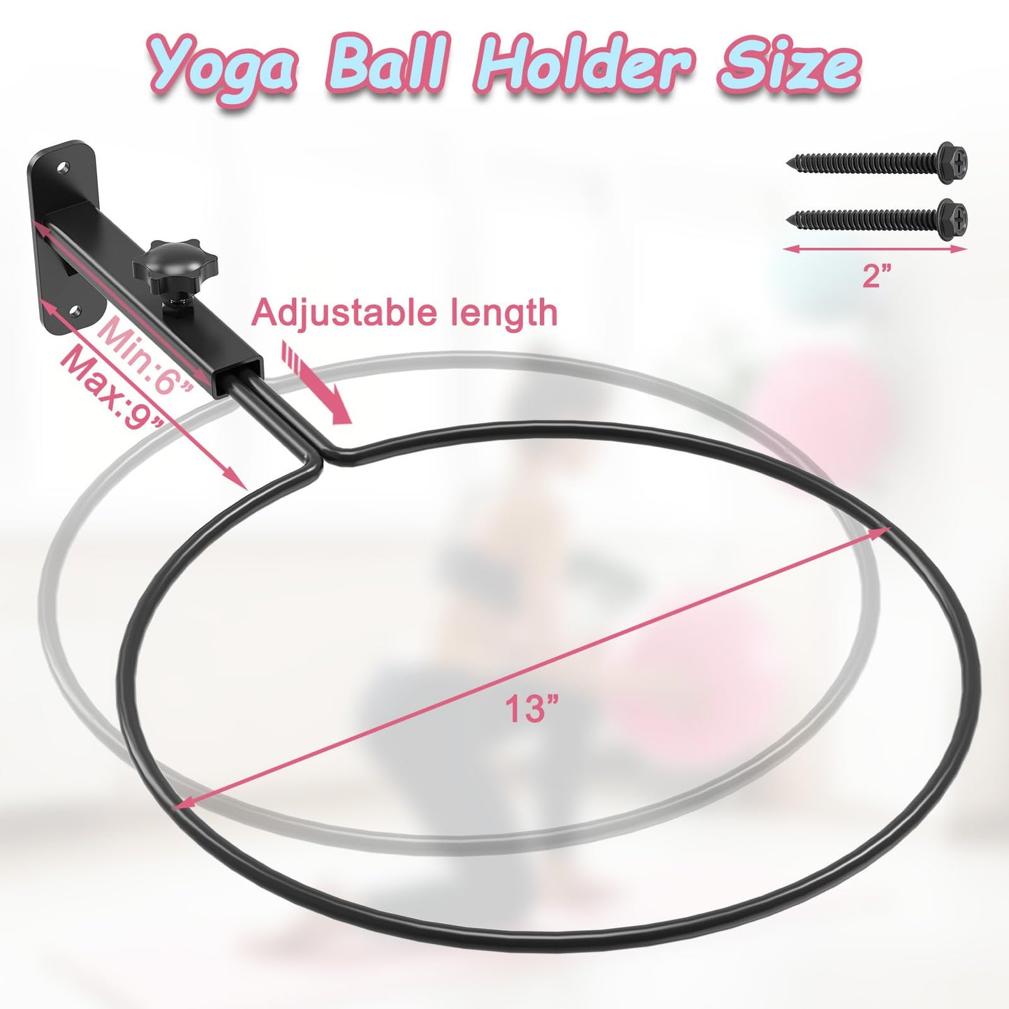 AILIBI Yoga Ball Wall Mount(2PCS), Adjustable Exercise Ball Holder,Compatible with 14 to 30 Inch Stability Ball, for Home Gym, Storage Room & Physical Therapy Clinic