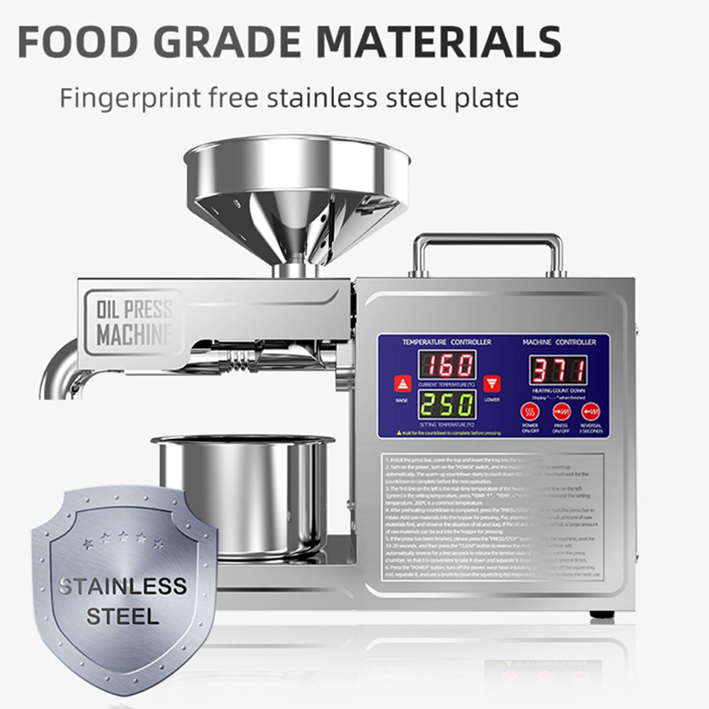 DITOSH Oil Press Machine Oil Extractor Commercial Automatic Stainless Steel Cold Press Oil Machine Electric Seed Oil Maker Silver Oil Pressure Machine for Home Use 820 W 110 V US Plug