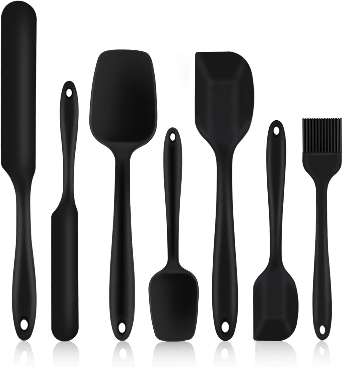 P&P CHEF Silicone Spatula Set - 7 Heat-Resistant Kitchen Utensils for Non-Stick Cooking | Flexible & Dishwasher Safe, Black