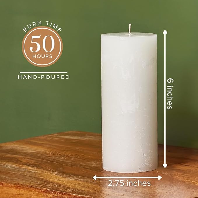 Simply Soson 3x6 inch White Pillar Candles Set of 3, Rustic Texture, Unscented White Candles, Dripless Candles, 3 inch Pillar Candles Ideal as Wedding, Parties, Spas, Dinner, Home Decoration, Church