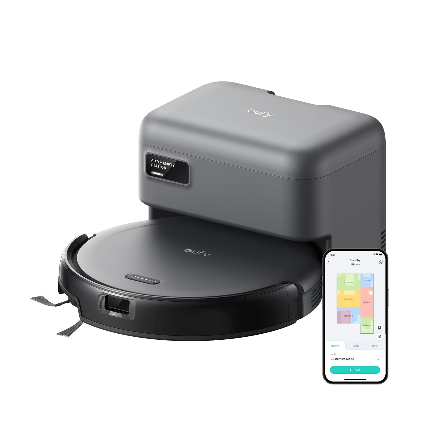 eufy Like-New C10 Robot Vacuum Self Emptying, 8 Weeks Hands Free, Advanced Smart Mapping with LiDAR Navigation, 2.85-Inch Slim Design, Powerful Suction, Edge Expansion Brush for Pet Hair（Renewed）