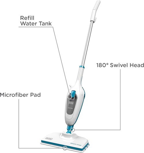 BLACK+DECKER Steam Mop - Powerful Cleaning with Easy Maneuverability - White Finish