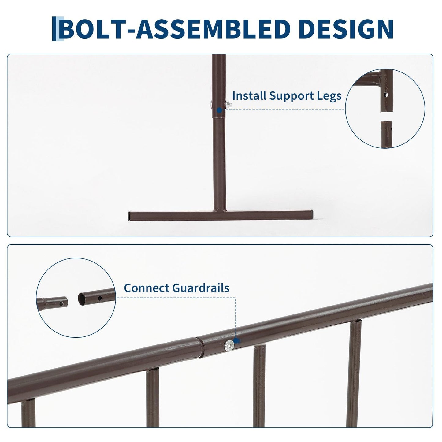 Heavy Duty Interlinked Steel Crowd Control Barricade – Removable Flat Feet, Durable Powder-Coated, Weather Resistant Safety Barrier for Events, Construction, Parking, Pedestrian Zones – 8.5FT, Brown