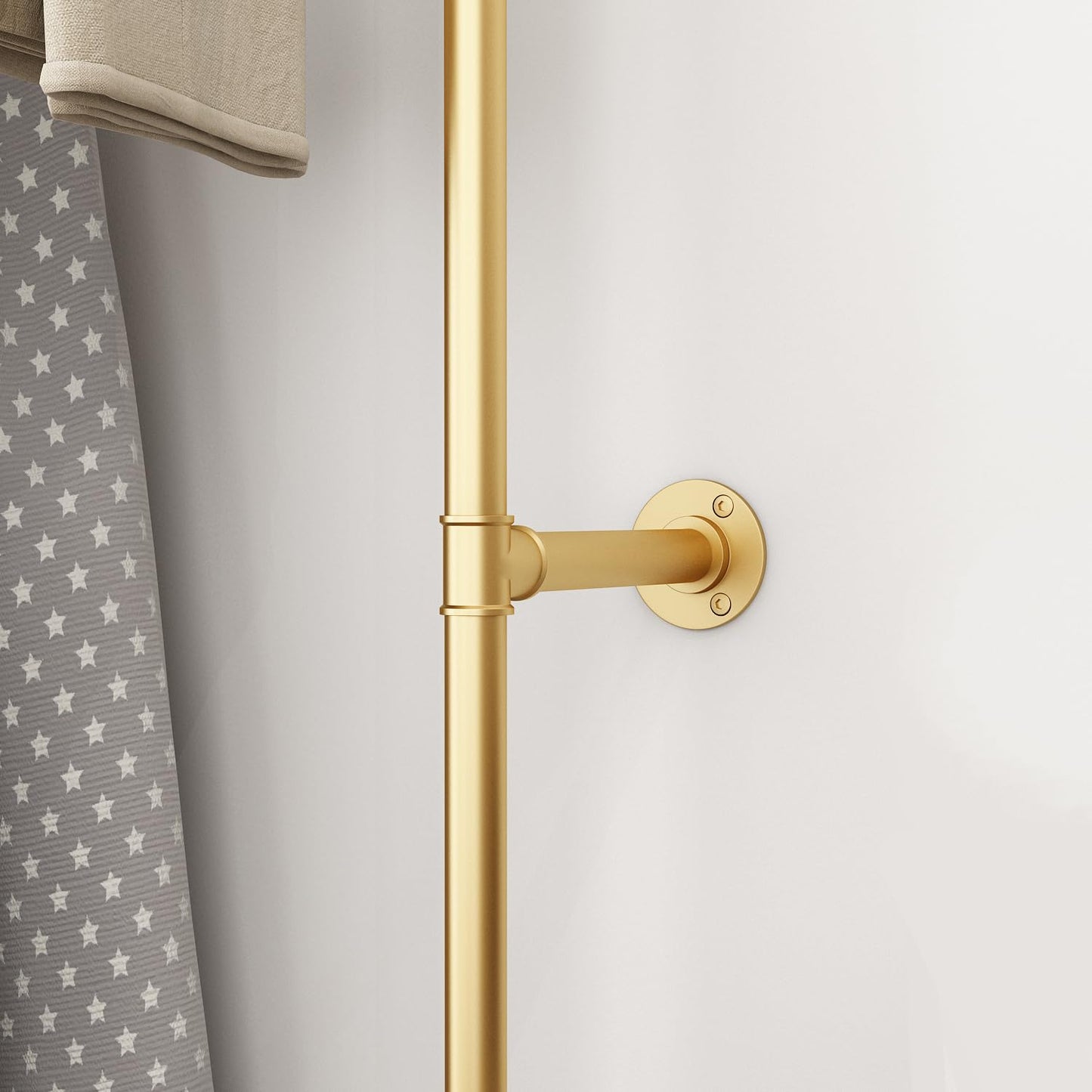ORSENIGO Industrial Pipe Clothing Rack, Heavy Duty Clothes Rack for Hanging Clothes, Wall Mounted Display Garment Rack for Home Retail Boutique (Three, Gold)